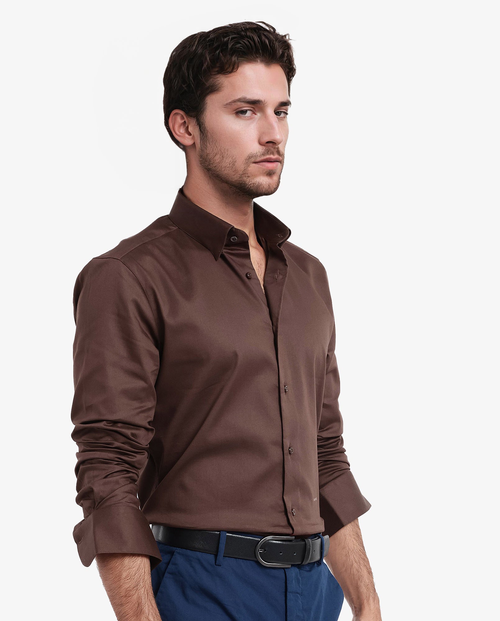 Rare Rabbit Men's Holand Rust Satin Fabric Full Sleeves Solid Shirt