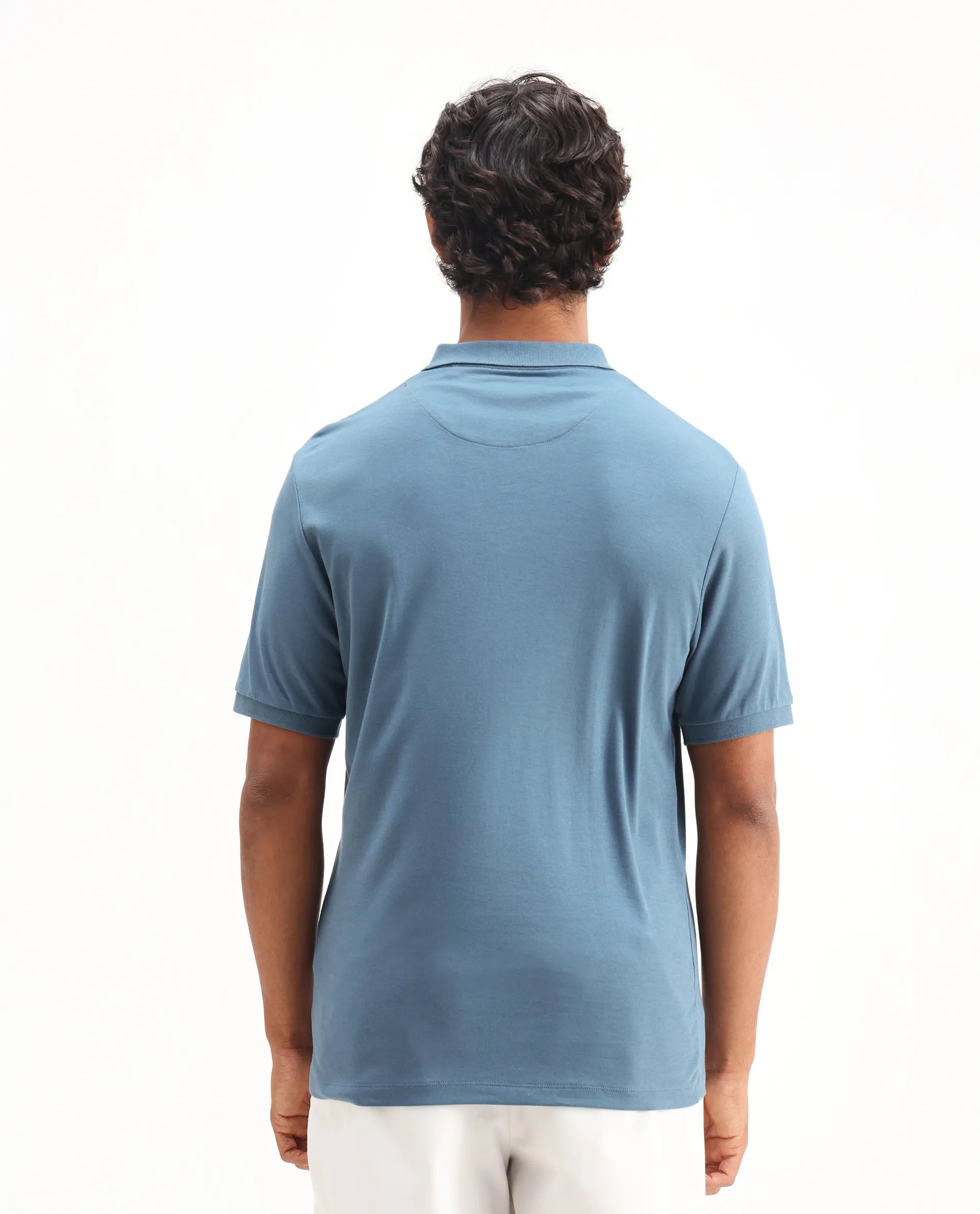 Rare Rabbit Men's Holit Dark Blue Cotton Plain Regular Fit Half Sleeve Polo