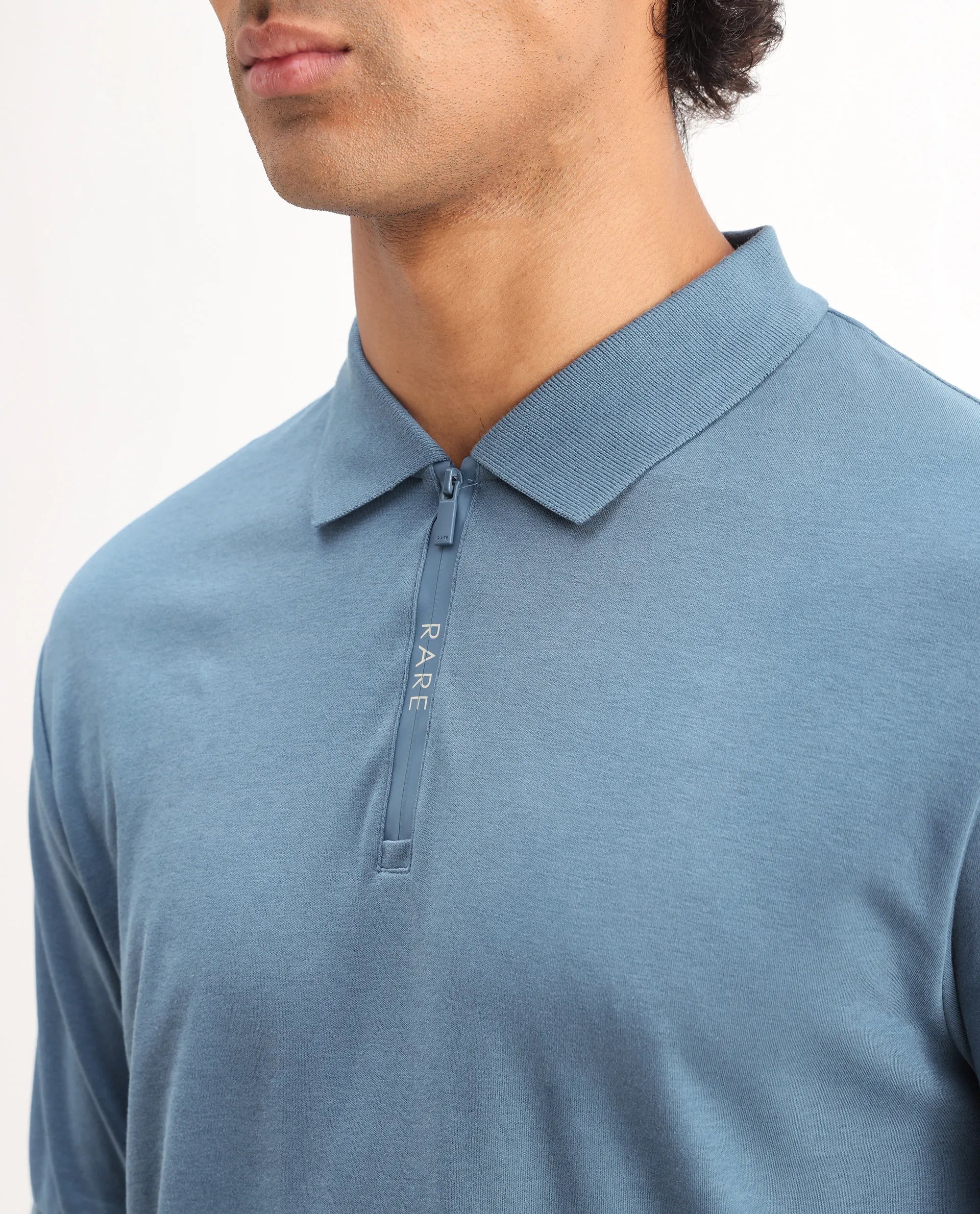Rare Rabbit Men's Holit Dark Blue Cotton Plain Regular Fit Half Sleeve Polo