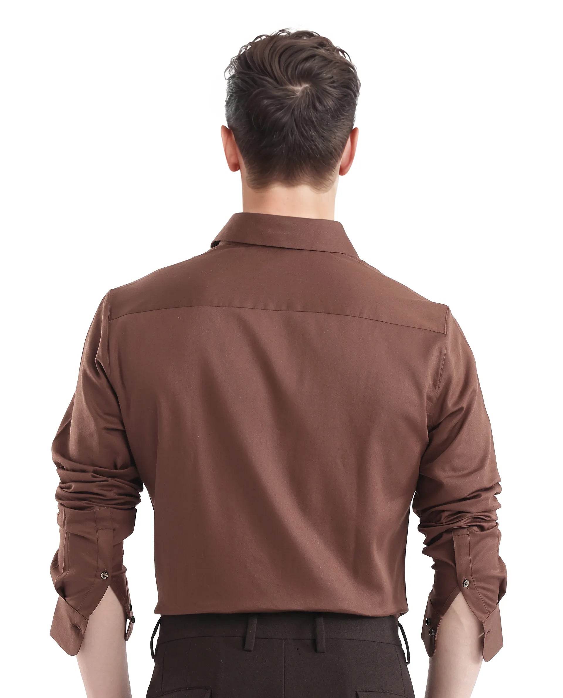 Rare Rabbit Men Holla-25 Brown Cotton Poly Fabric Full Sleeve Collared Neck Button Closure Plain Shirt