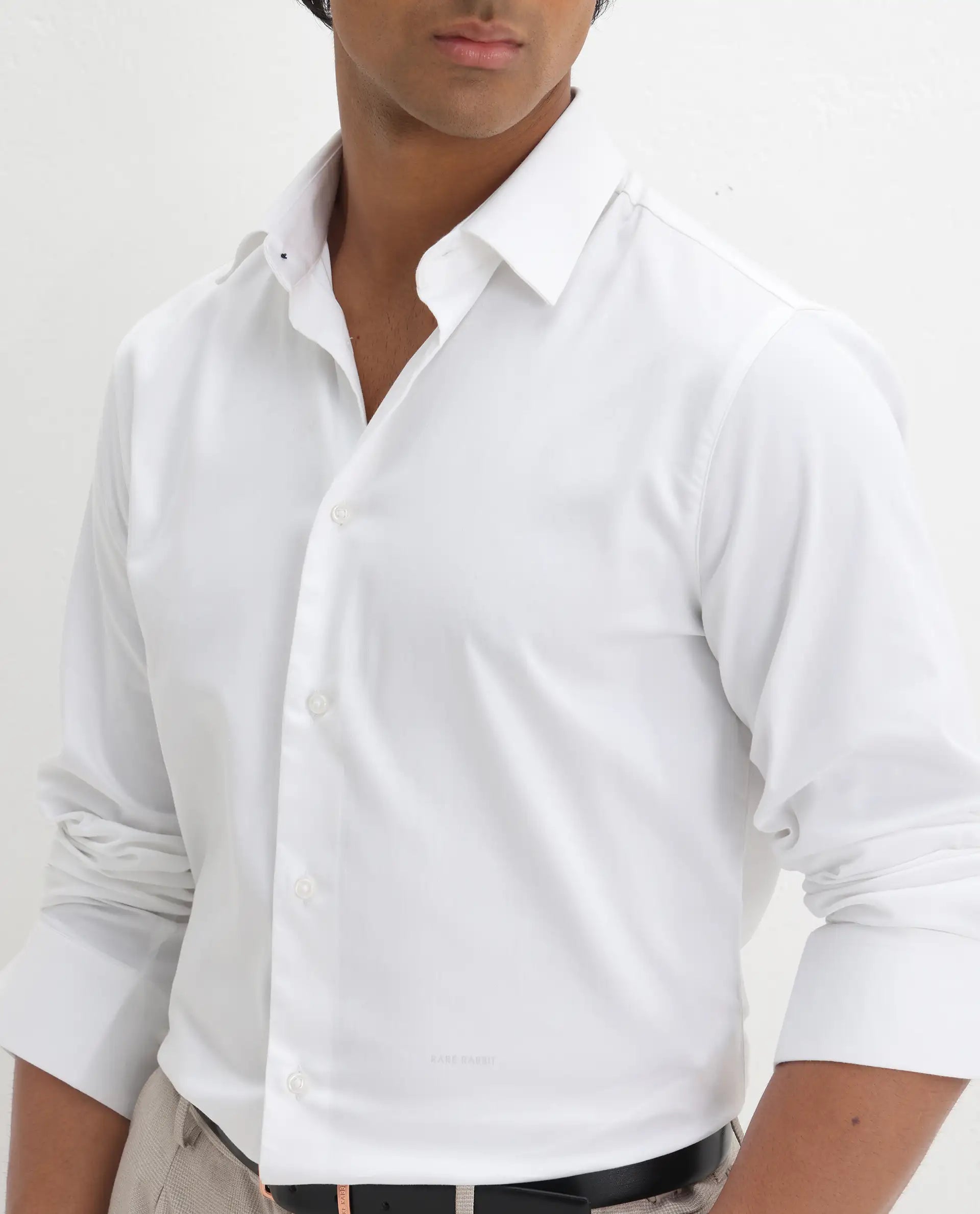 Rare Rabbit Men's Holla-26 White Cotton Plain Regular Fit Full Sleeve Collared Shirt
