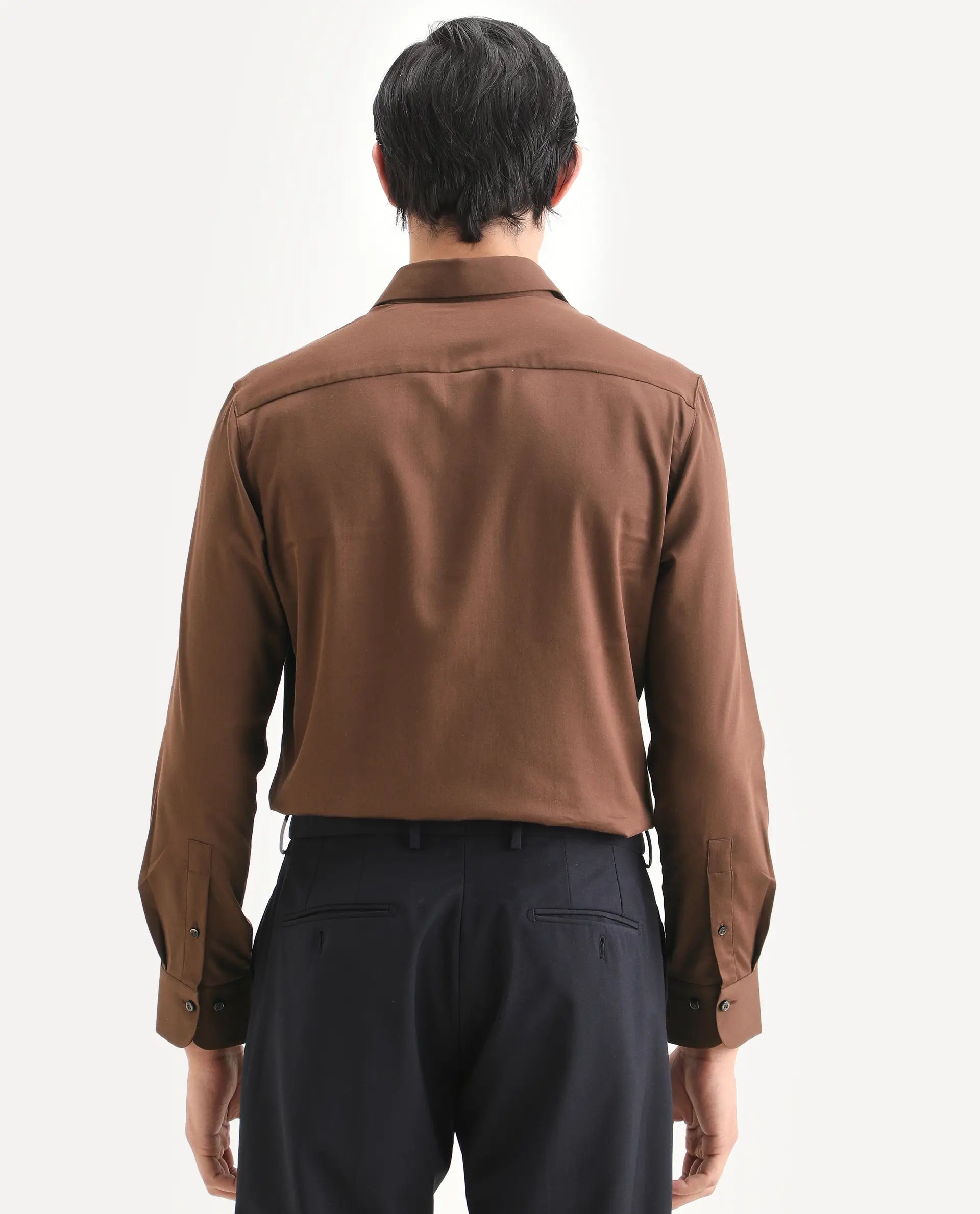 Rare Rabbit Men's Holla-Ss26 Brown Cotton Blend Fabric Full Sleeve Spread Collar Regular Fit Plain Shirt