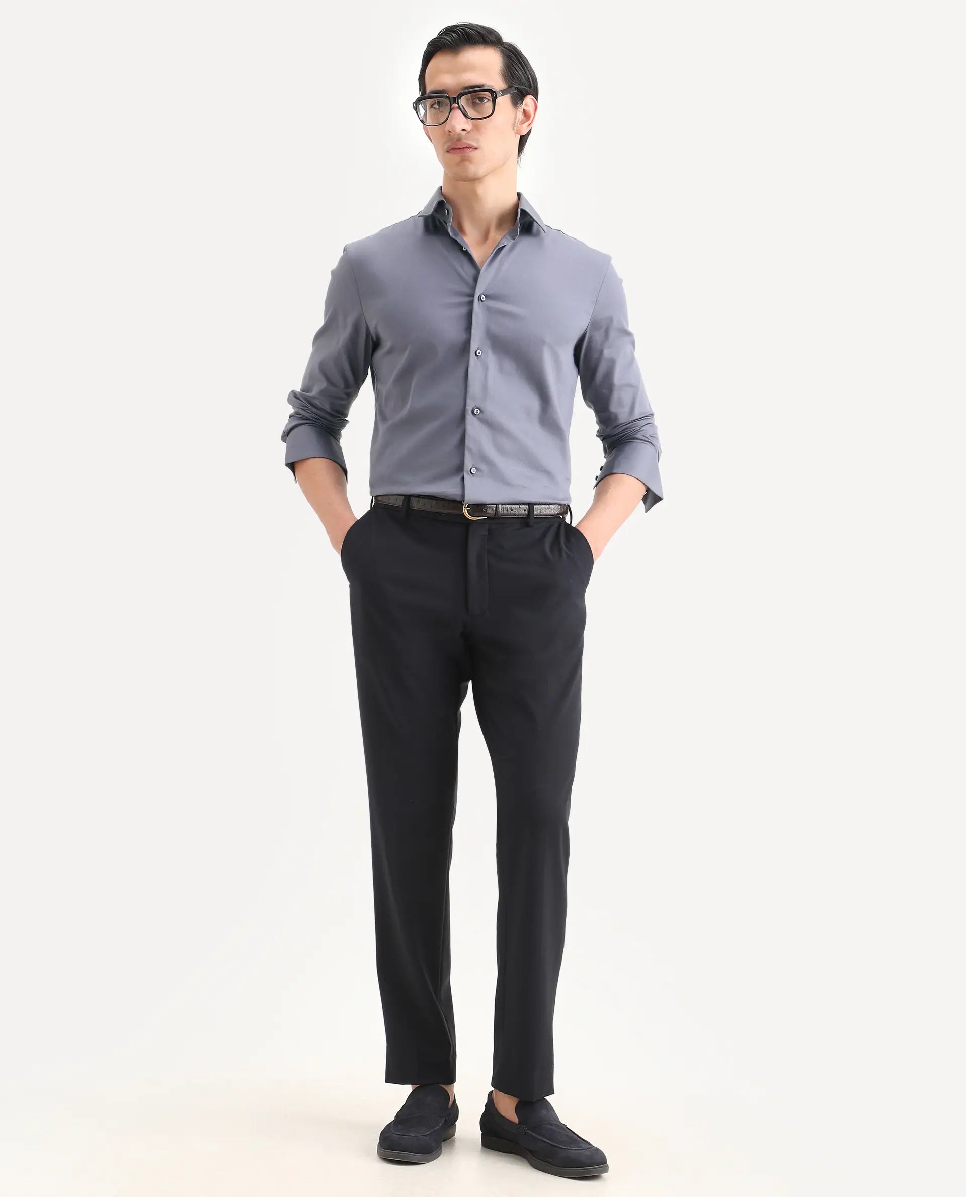 Rare Rabbit Men's Holla-Ss26 Purple Cotton Blend Fabric Full Sleeve Spread Collar Regular Fit Plain Shirt