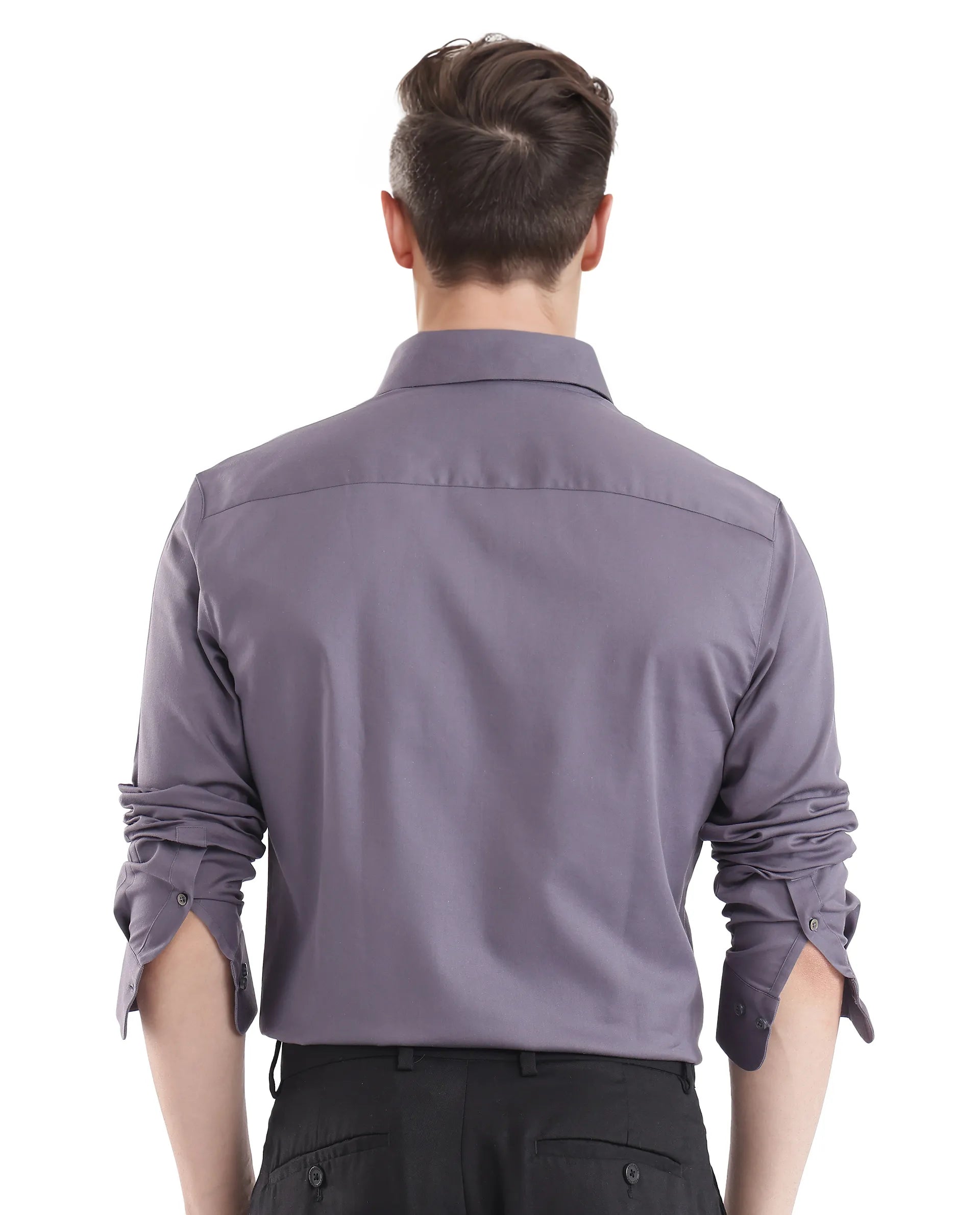 Rare Rabbit Men Holla-25 Dusky Purple Cotton Satin Blend Fabric Full Sleeves Collared Neck Button Closure Plain Shirt