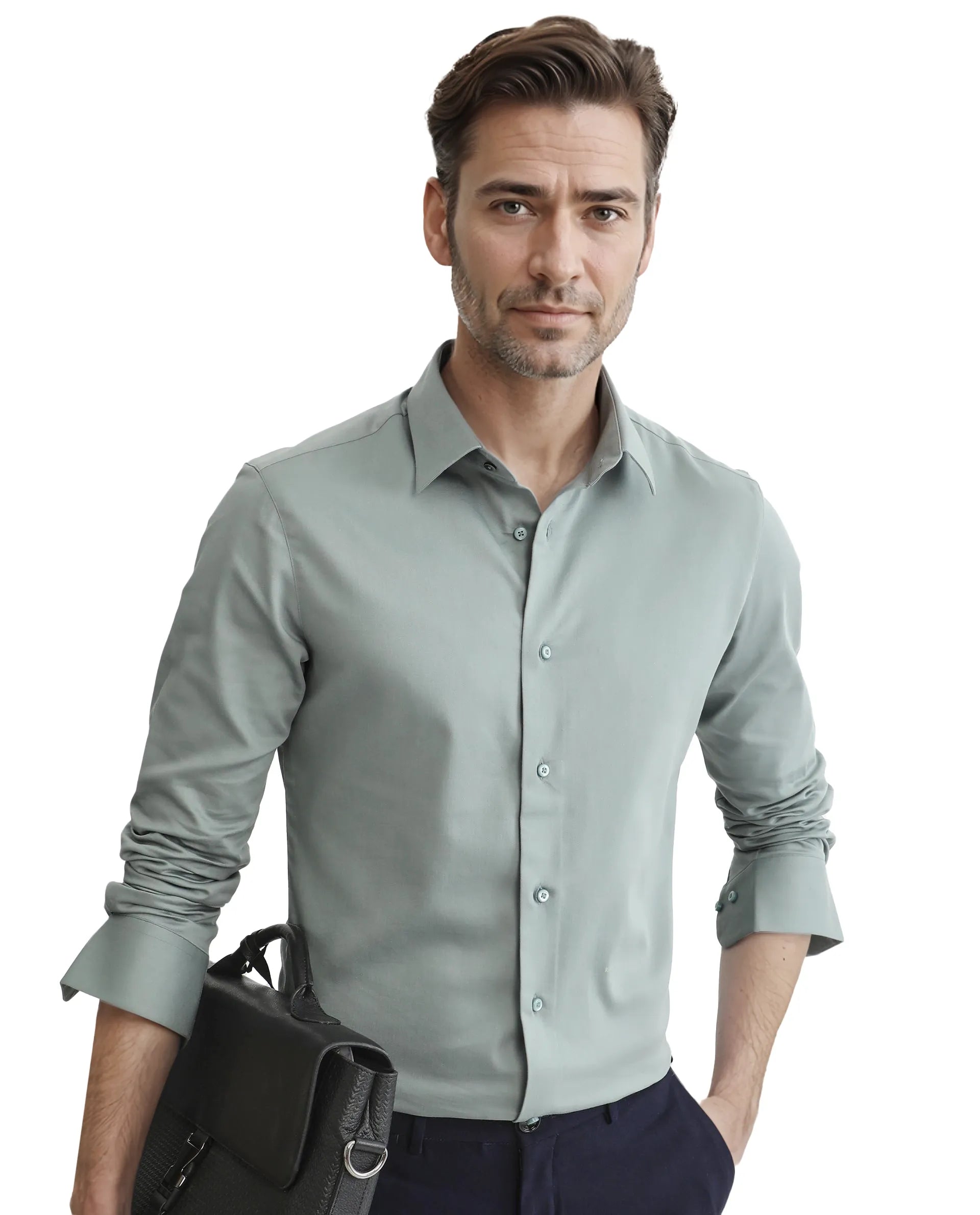 Rare Rabbit Men Holla-25 Dusky Green Cotton Poly Fabric Full Sleeve Collared Neck Button Closure Plain Shirt