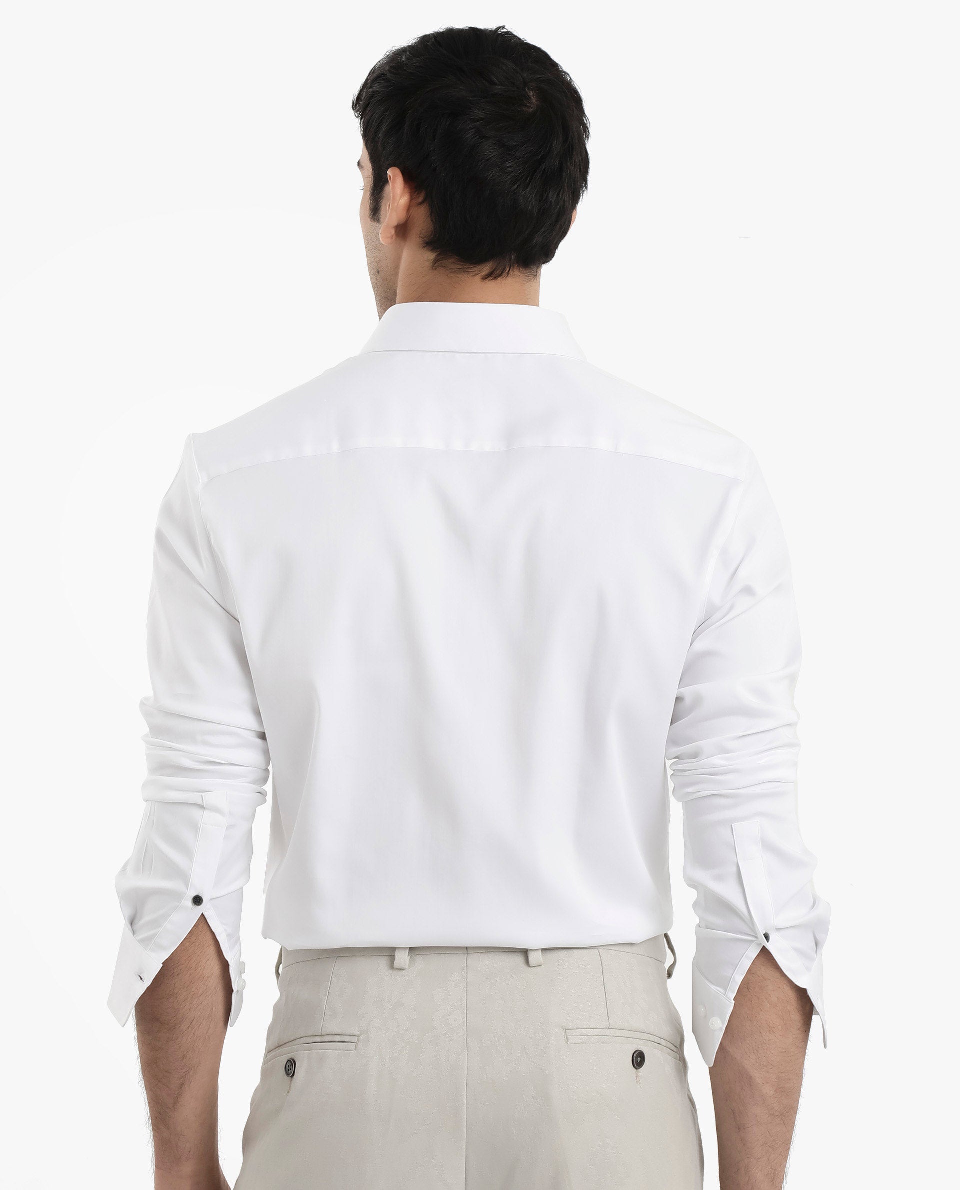 Rare Rabbit Men's Holla White Full Sleeves Regular Fit Satin Stretch Cotton Plain Shirt