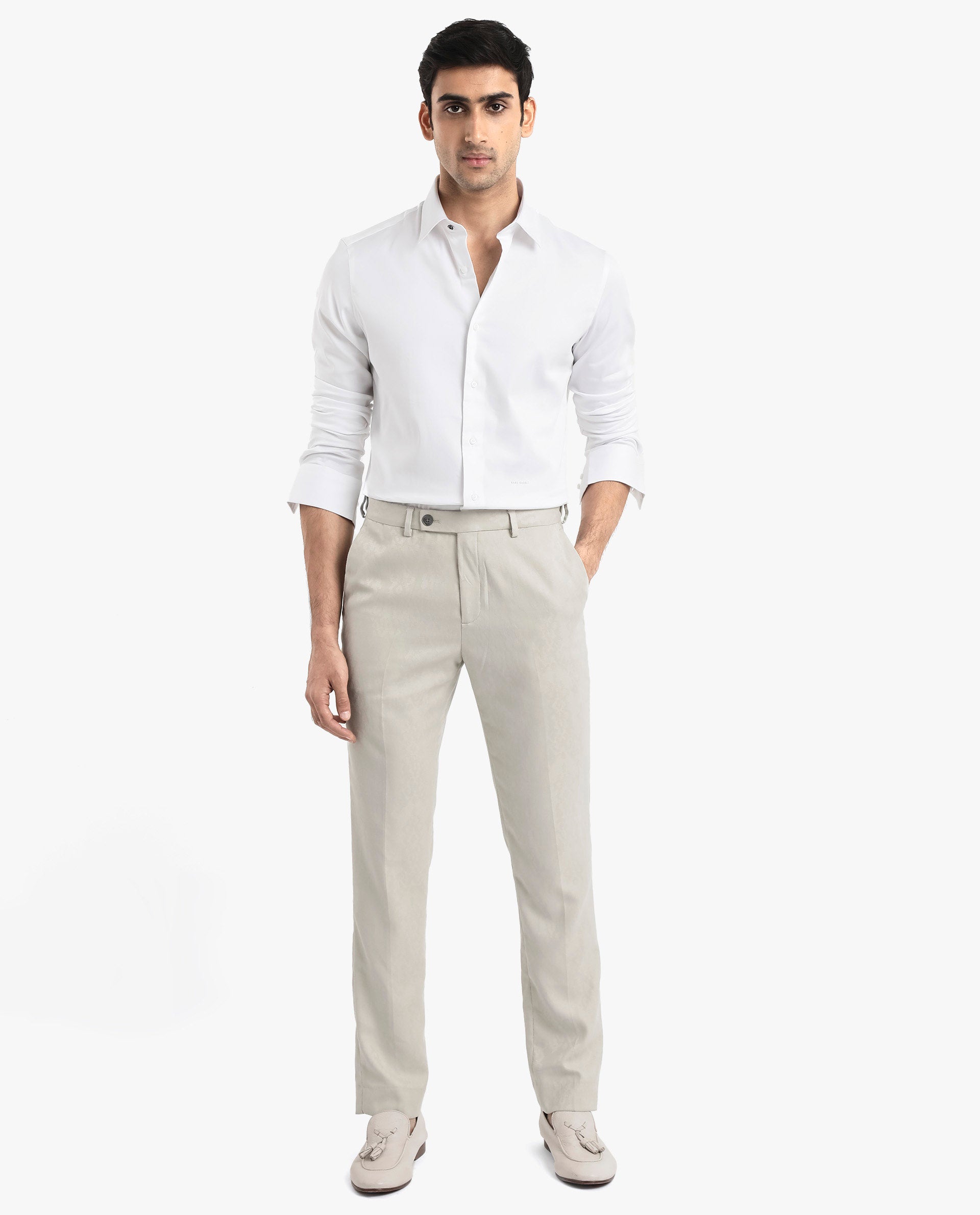 Rare Rabbit Men's Holla White Full Sleeves Regular Fit Satin Stretch Cotton Plain Shirt