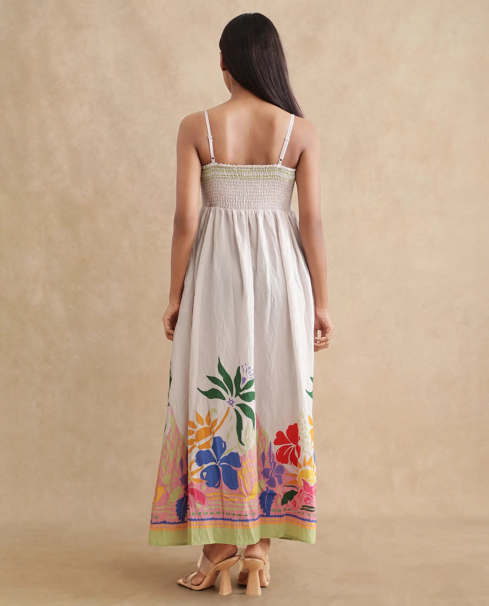 Rareism Women's Holley Multi Rayon Shoulder Strap Floral Print Shoulder Strap Maxi Fit And Flare Dress