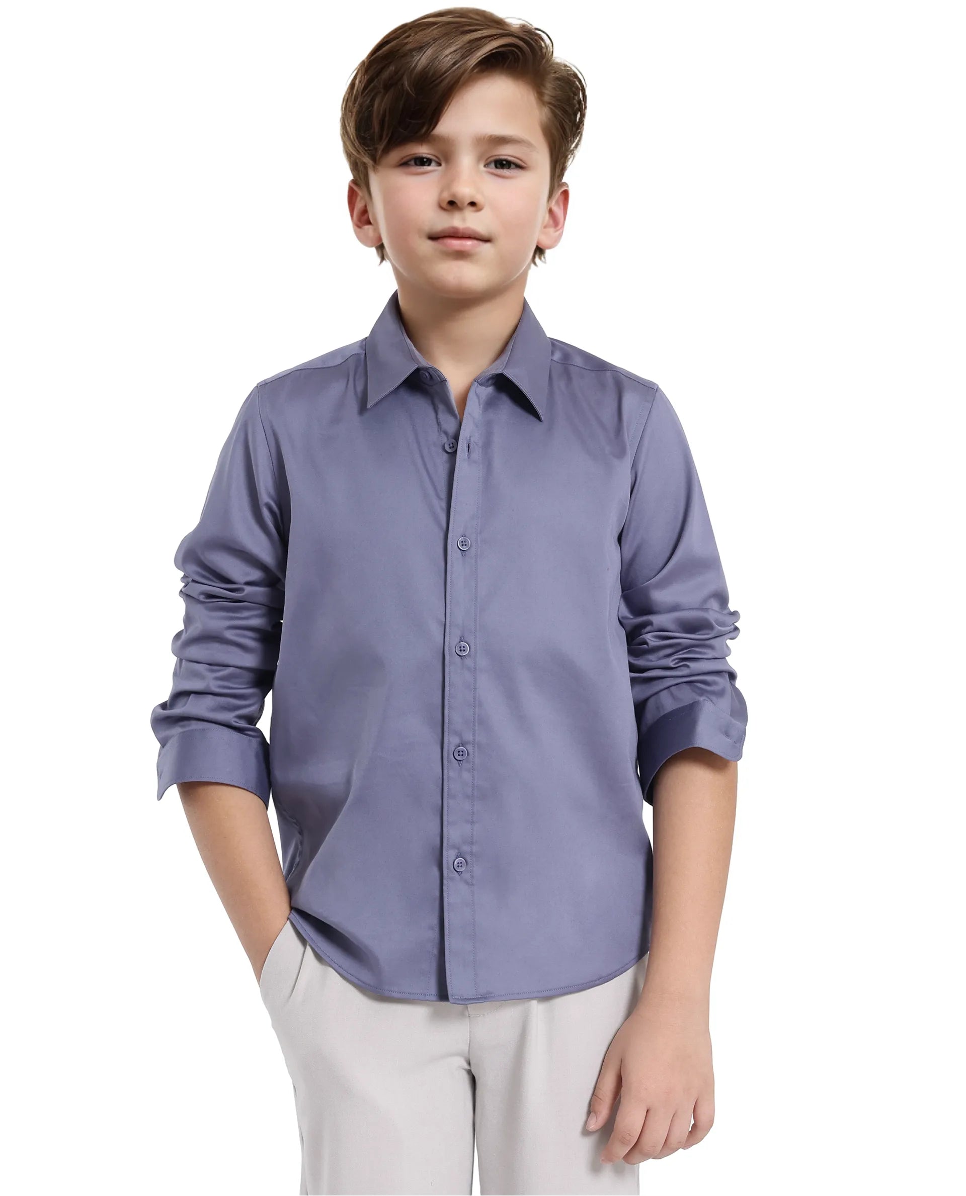 Rare Ones Kids Holo Dusky Purple Cotton Blend Full Sleeve Button Solid Regular Fit Shirt