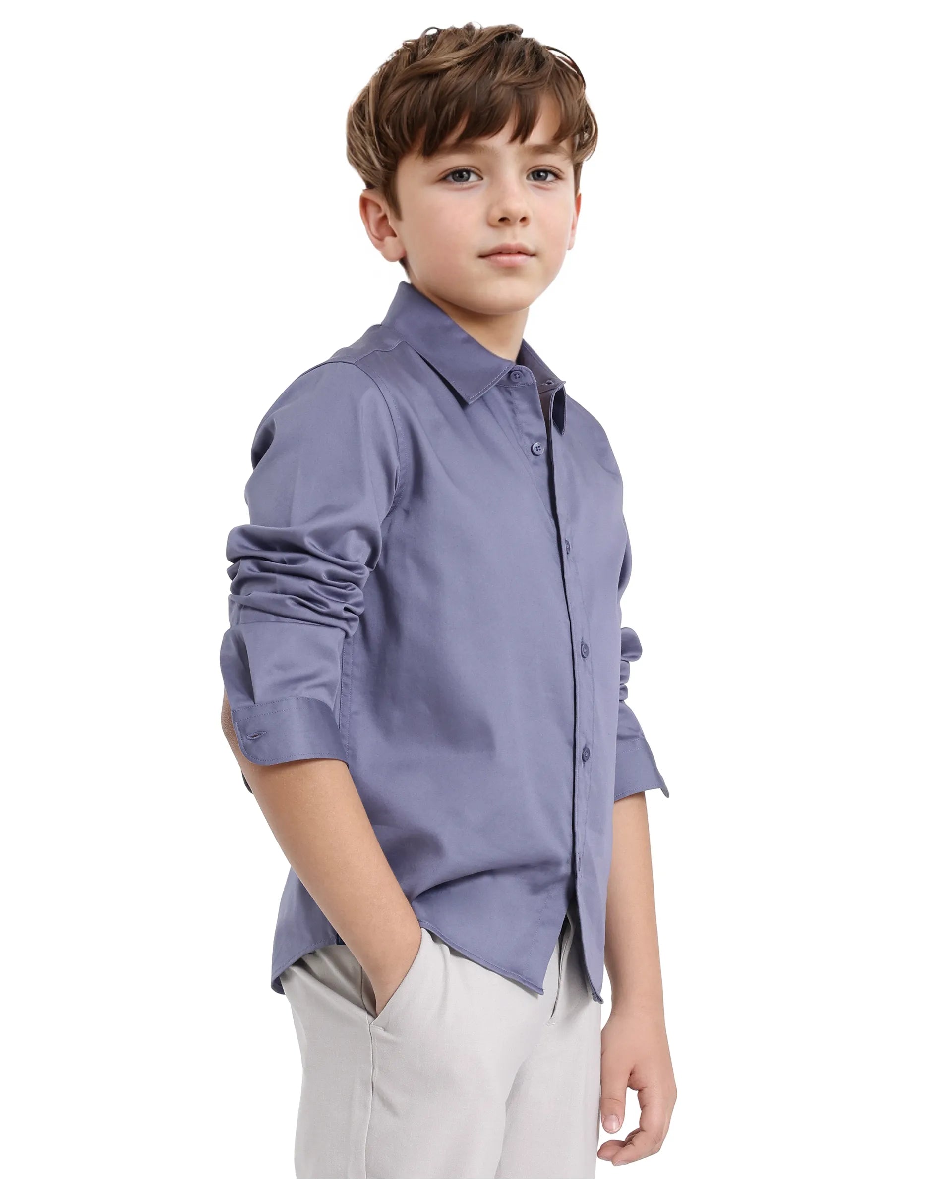 Rare Ones Kids Holo Dusky Purple Cotton Blend Full Sleeve Button Solid Regular Fit Shirt