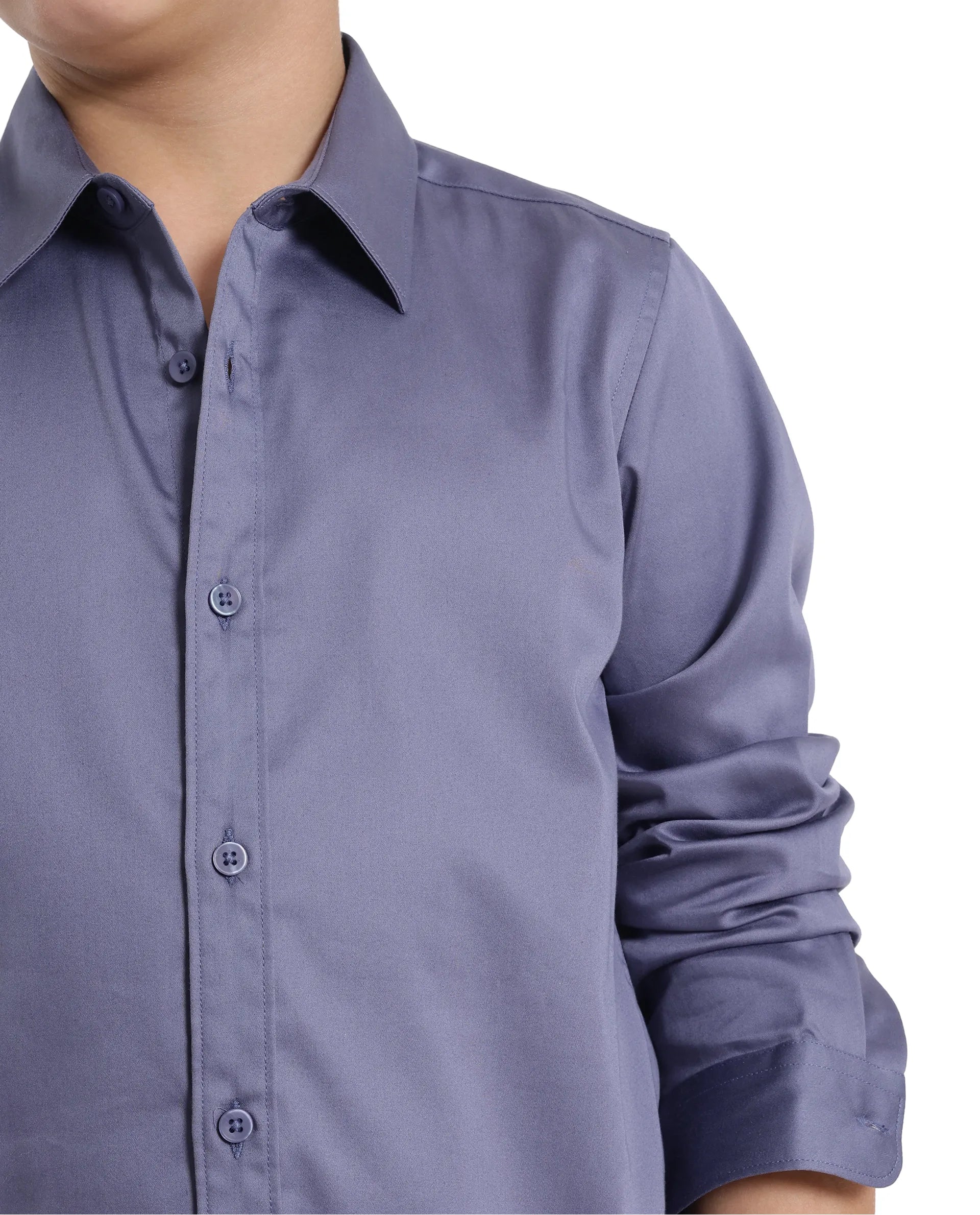 Rare Ones Kids Holo Dusky Purple Cotton Blend Full Sleeve Button Solid Regular Fit Shirt