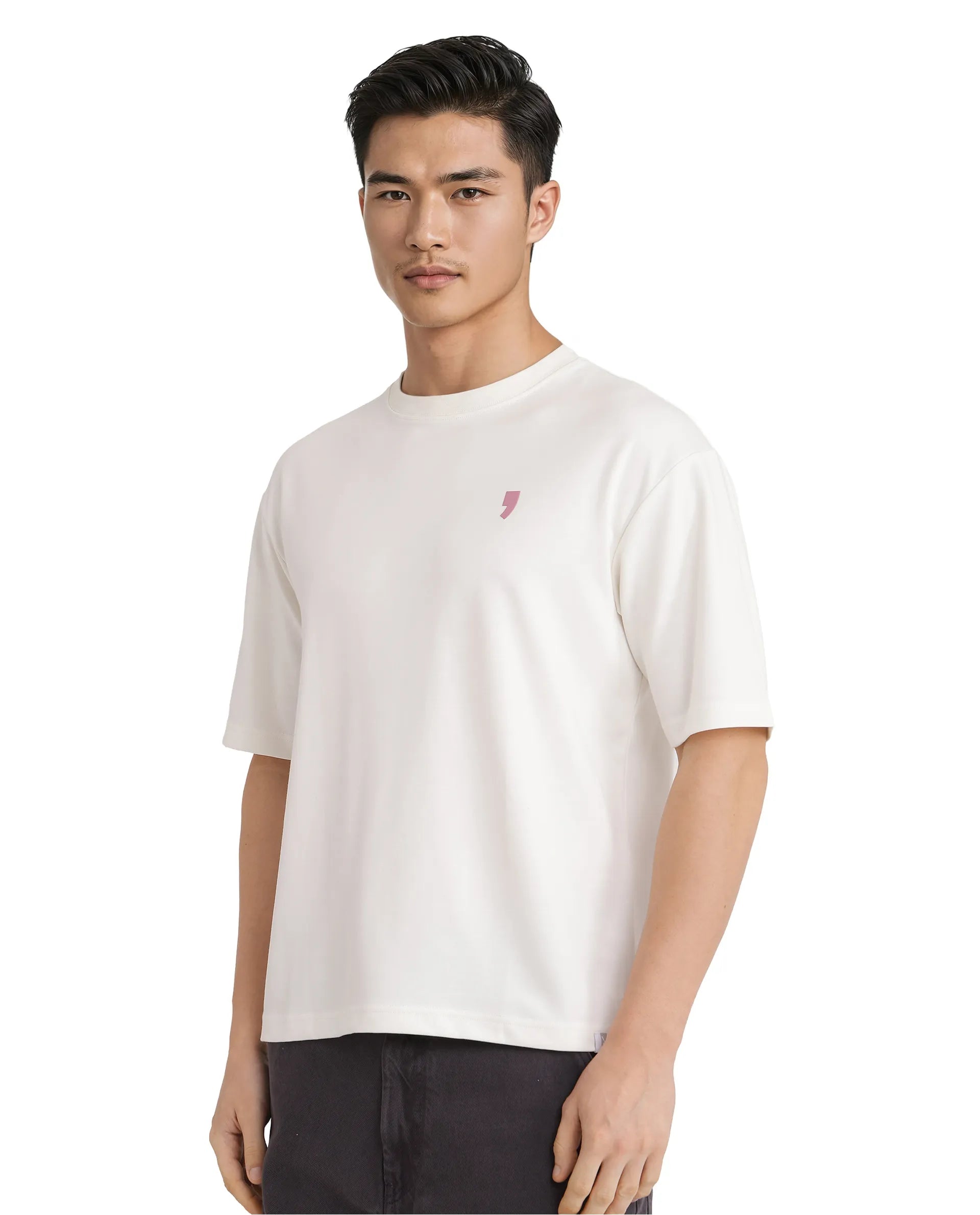 Rare Rabbit Men Hol Off White Cotton Poly Fabric Short Sleeve Boxy Fit Typography Backprint T-Shirt