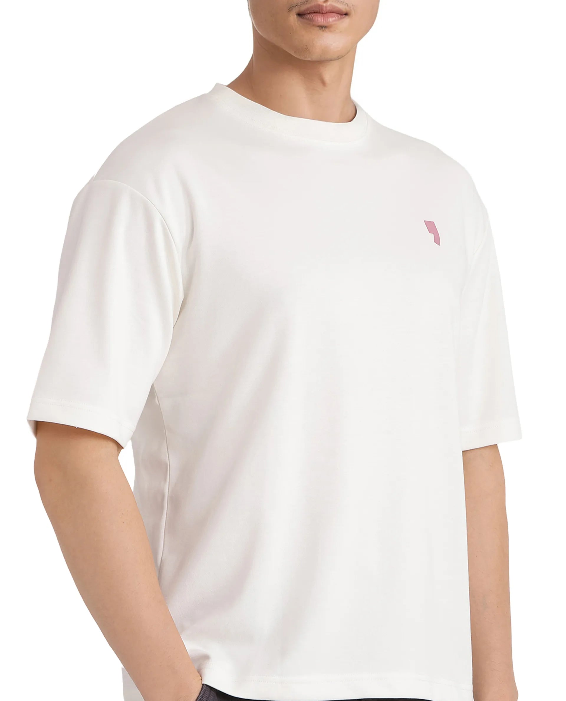 Rare Rabbit Men Hol Off White Cotton Poly Fabric Short Sleeve Boxy Fit Typography Backprint T-Shirt