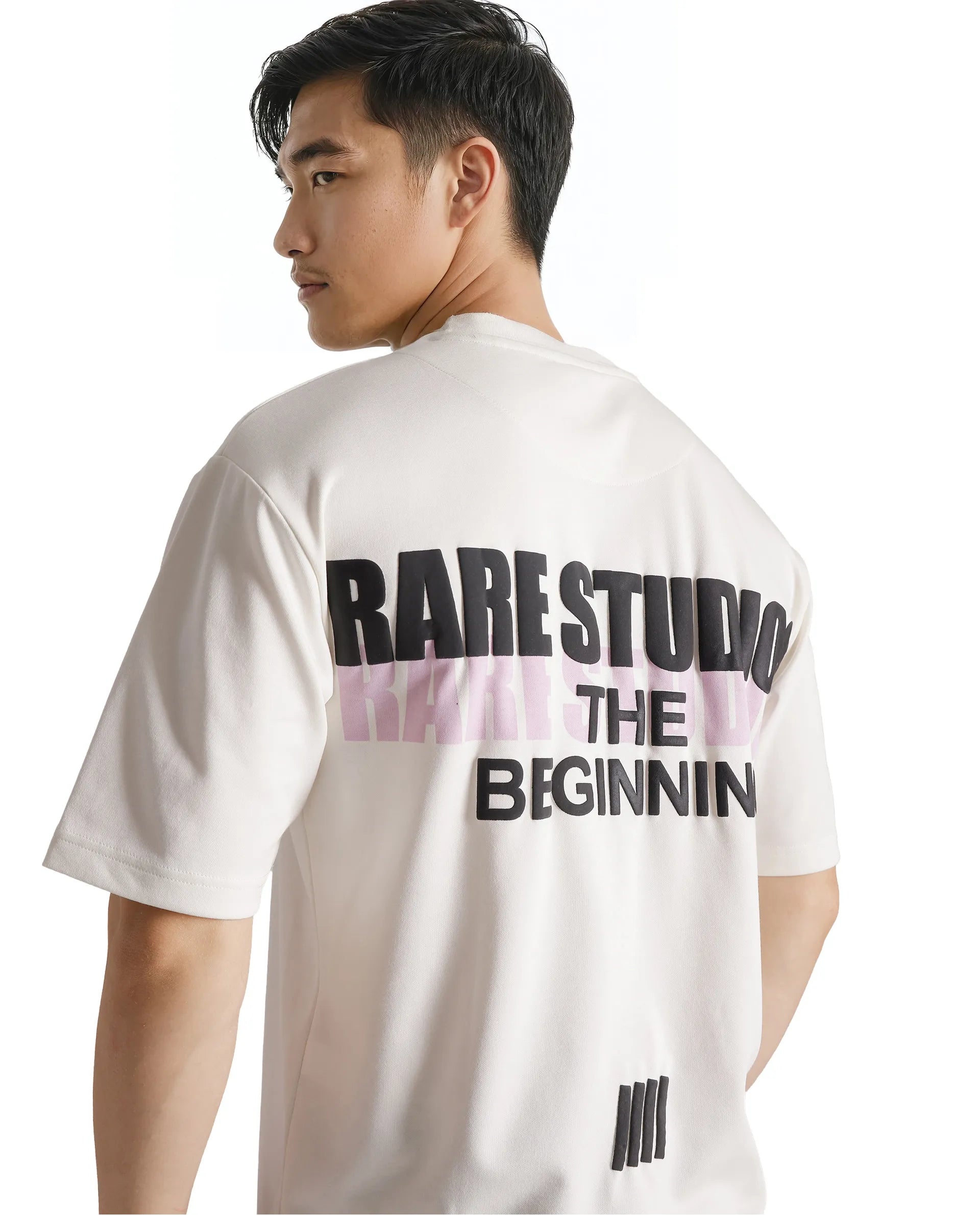 Rare Rabbit Men Hol Off White Cotton Poly Fabric Short Sleeve Boxy Fit Typography Backprint T-Shirt