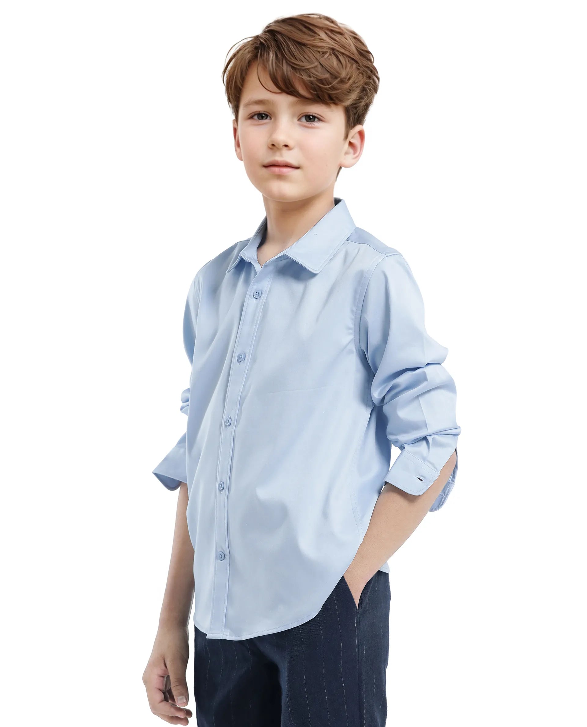 Rare Ones Kids Holo Light Blue Cotton Blend Full Sleeve Button Solid Regular Fit Shirt