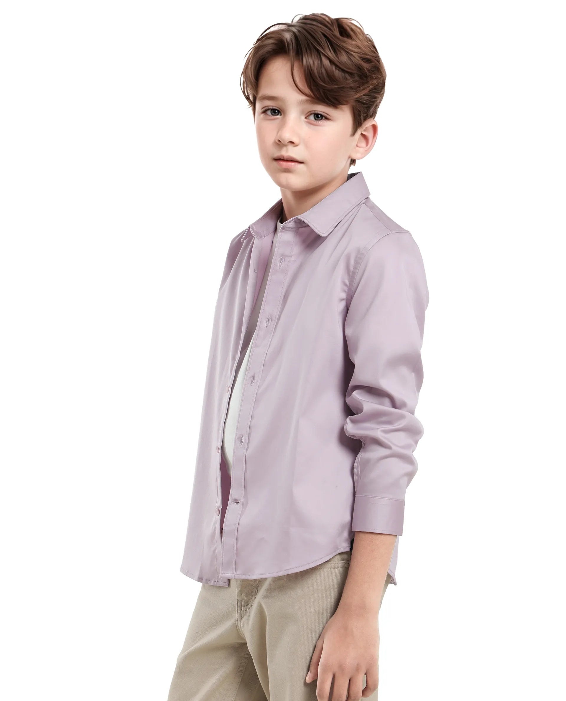 Rare Ones Kids Holo Pastel Purple Cotton Blend Full Sleeve Button Solid Regular Fit Shirt