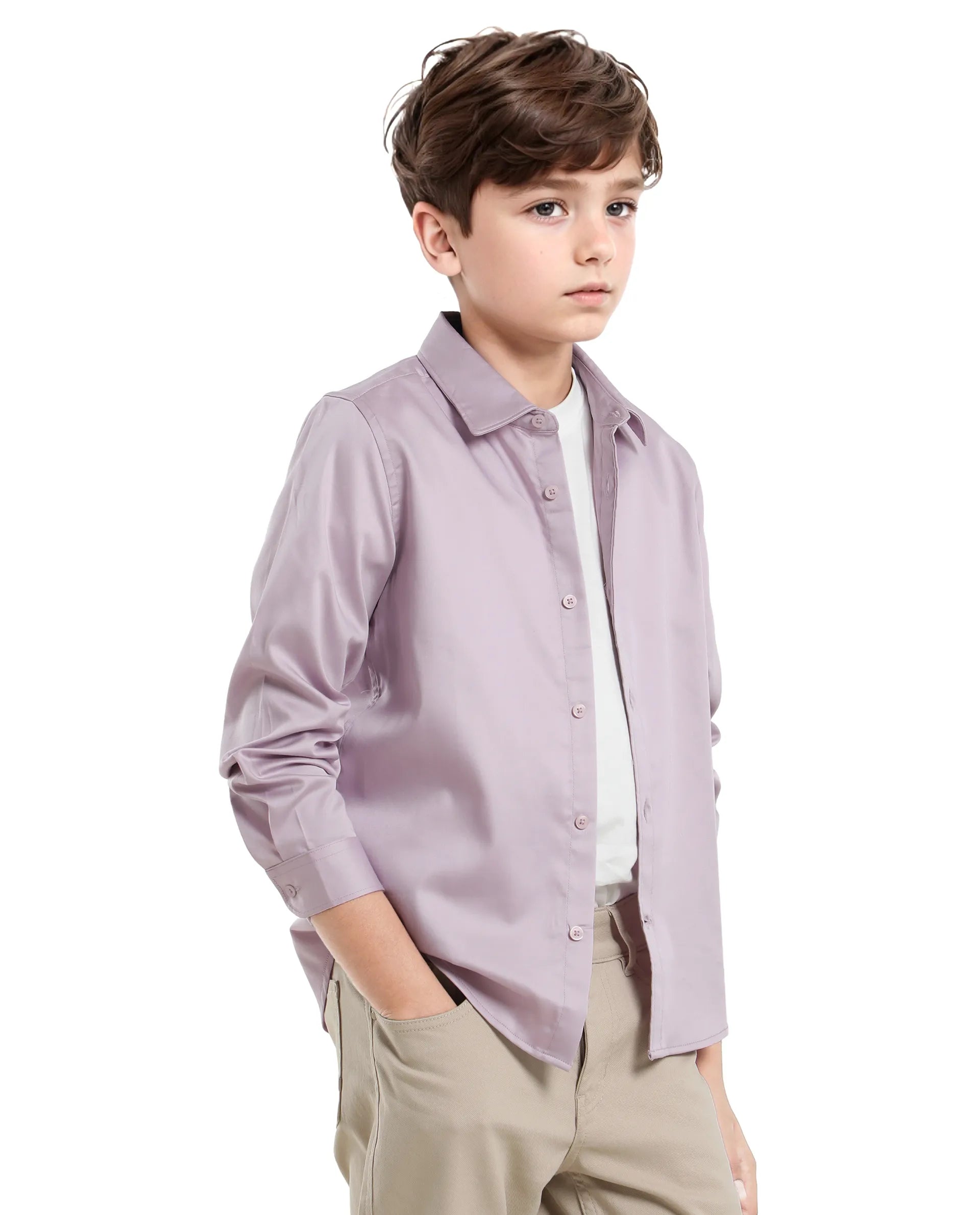 Rare Ones Kids Holo Pastel Purple Cotton Blend Full Sleeve Button Solid Regular Fit Shirt
