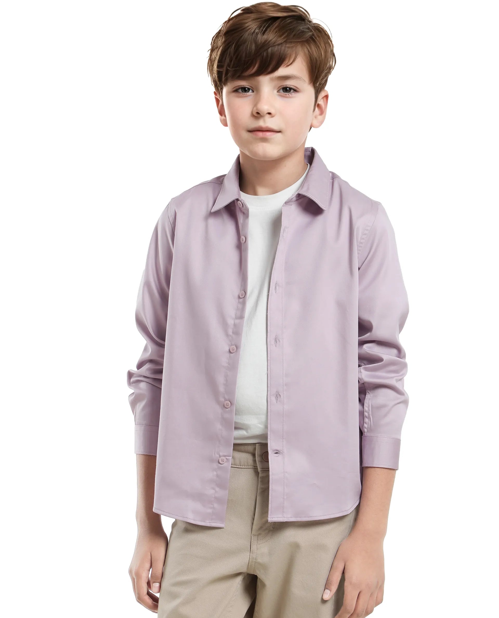 Rare Ones Kids Holo Pastel Purple Cotton Blend Full Sleeve Button Solid Regular Fit Shirt