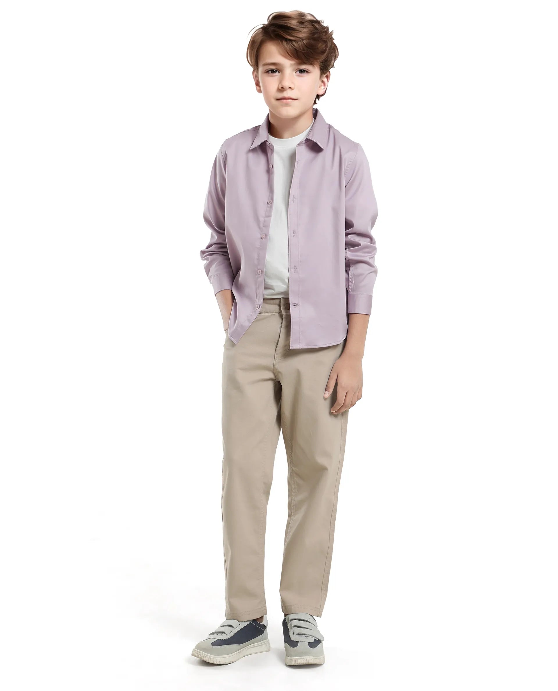 Rare Ones Kids Holo Pastel Purple Cotton Blend Full Sleeve Button Solid Regular Fit Shirt