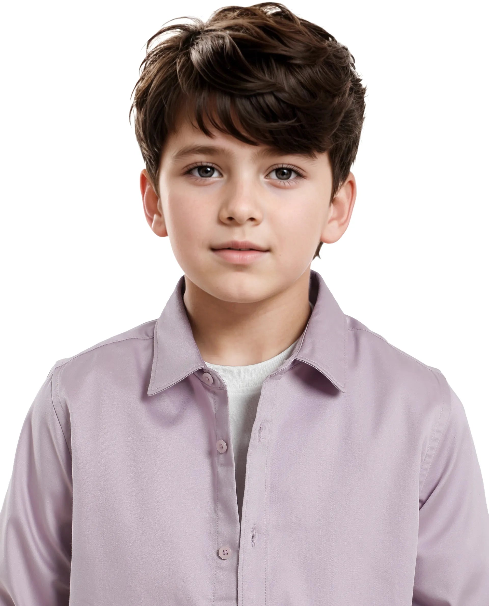 Rare Ones Kids Holo Pastel Purple Cotton Blend Full Sleeve Button Solid Regular Fit Shirt