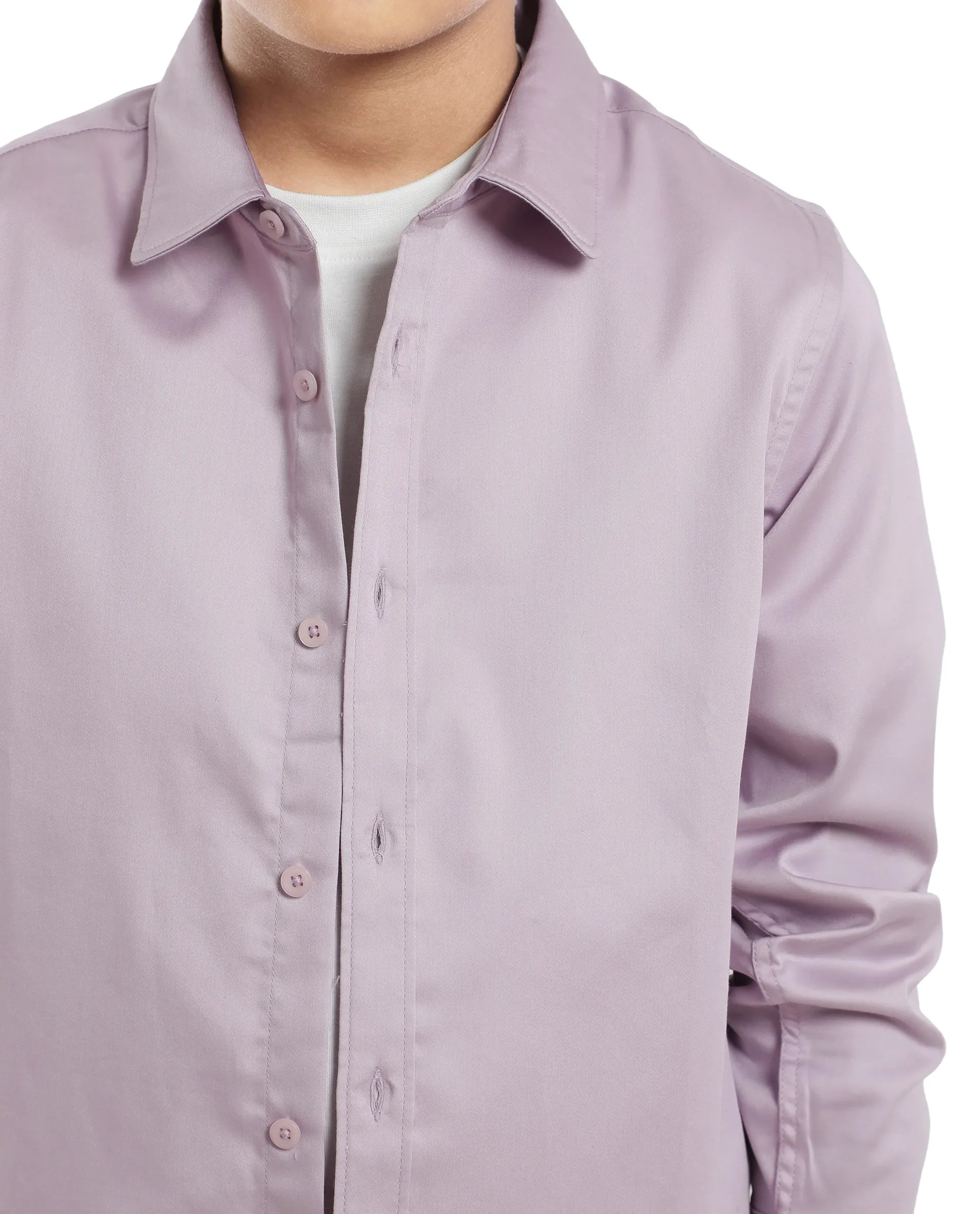 Rare Ones Kids Holo Pastel Purple Cotton Blend Full Sleeve Button Solid Regular Fit Shirt