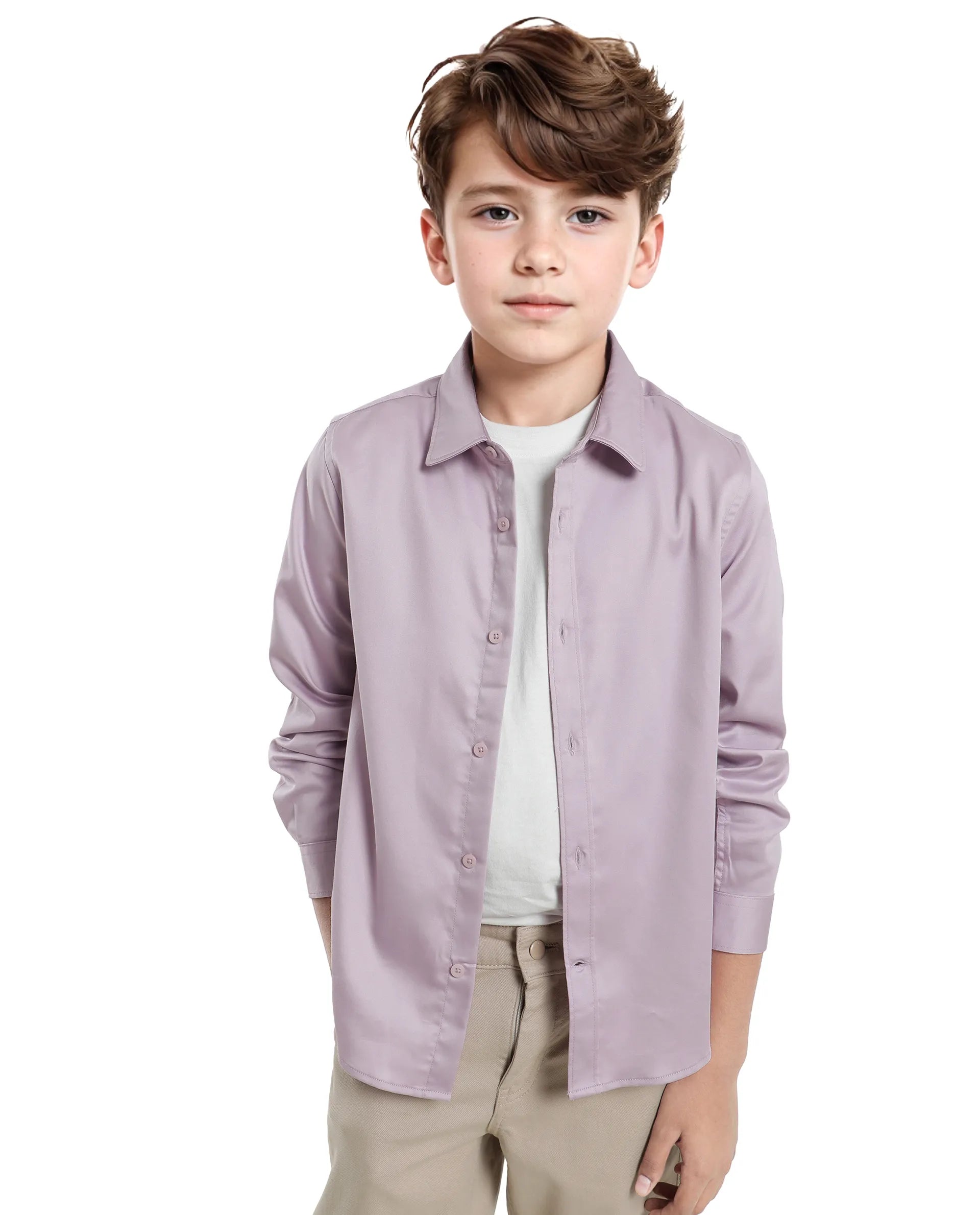 Rare Ones Kids Holo Pastel Purple Cotton Blend Full Sleeve Button Solid Regular Fit Shirt