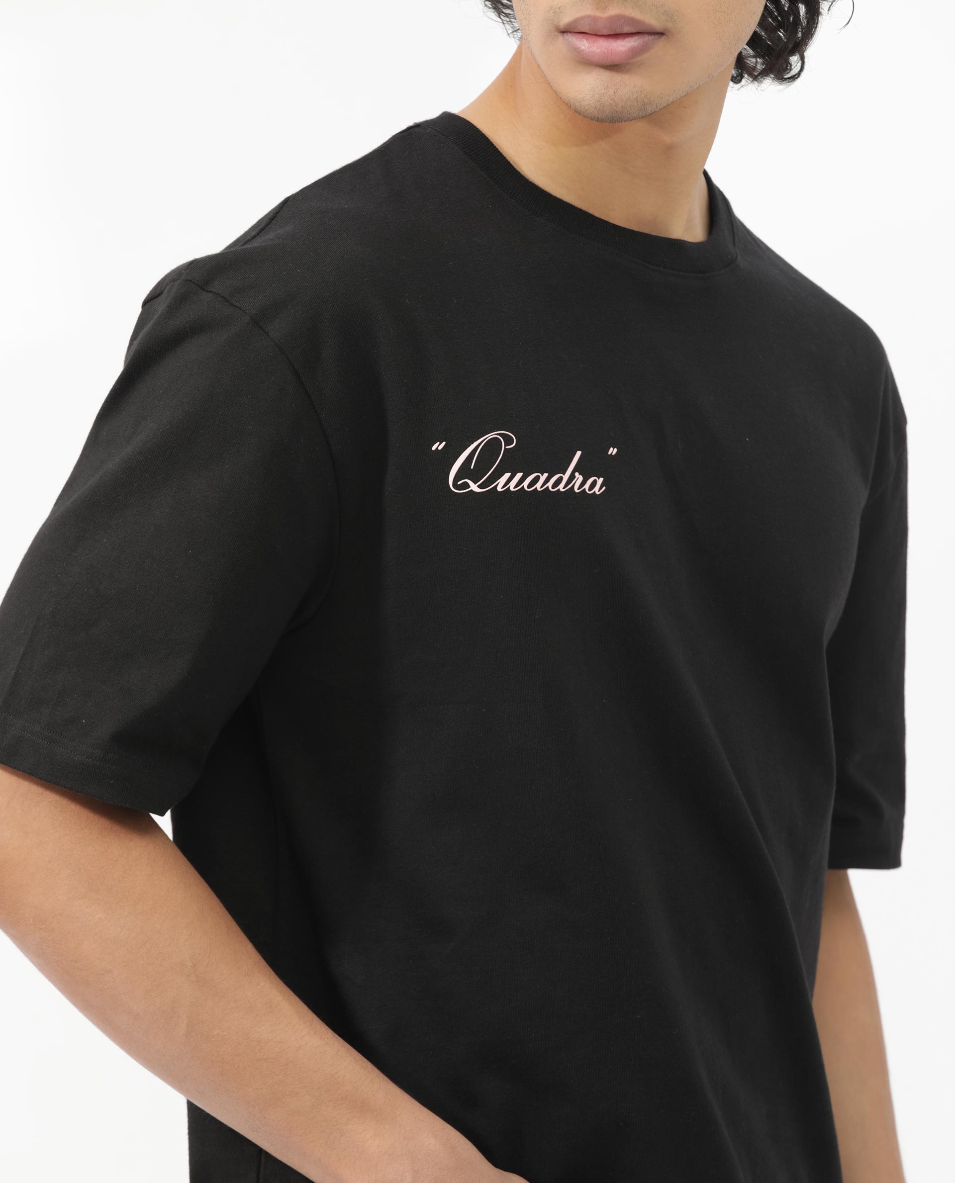 Rare Rabbit Articale Men's Holt Black Cotton Polyester Fabric Crew Neck Oversized Fit Graphic Print T-Shirt