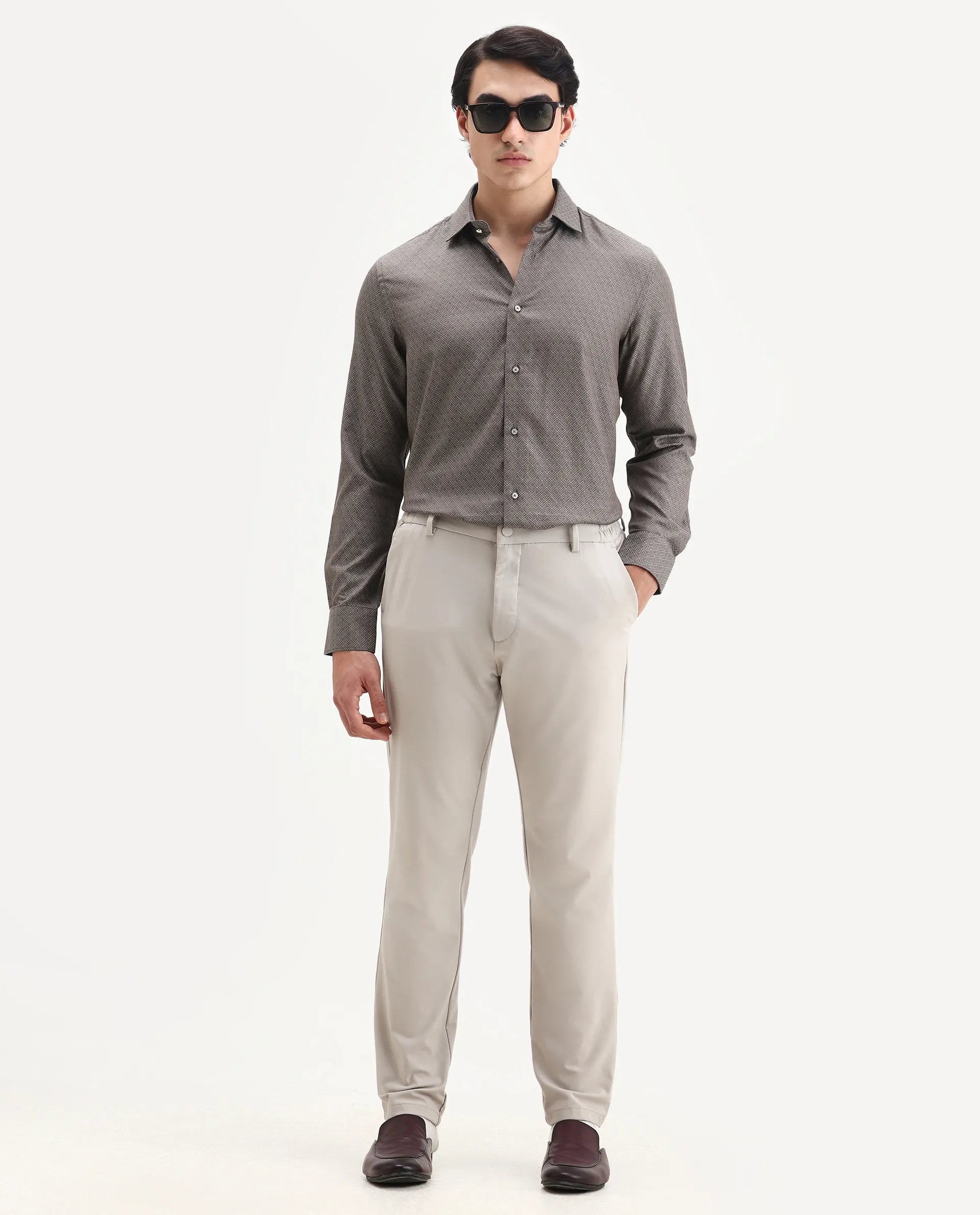 Rare Rabbit Men's Homa Brown Cotton Jacquard Regular Fit Full Sleeve Collared Shirt