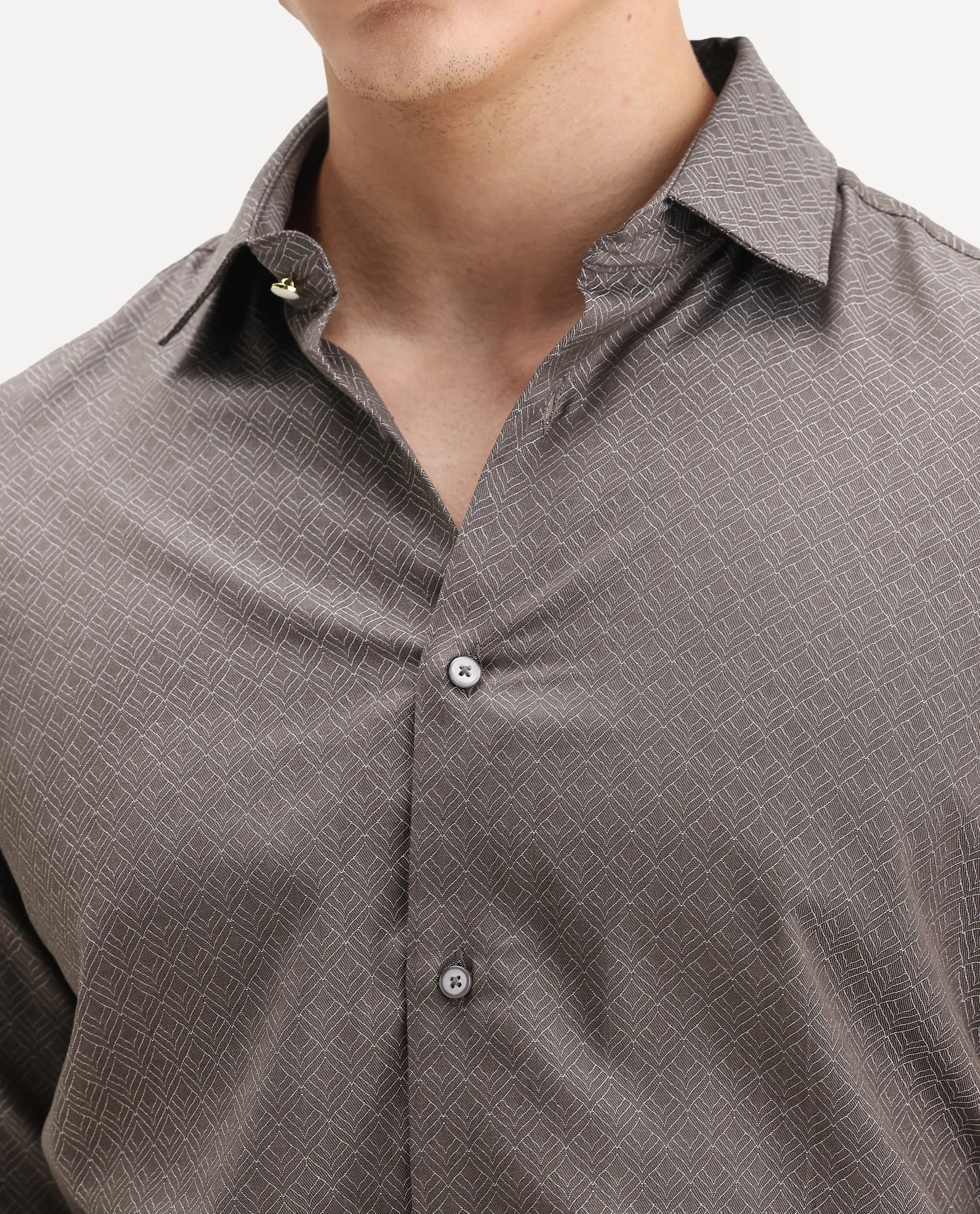 Rare Rabbit Men's Homa Brown Cotton Jacquard Regular Fit Full Sleeve Collared Shirt