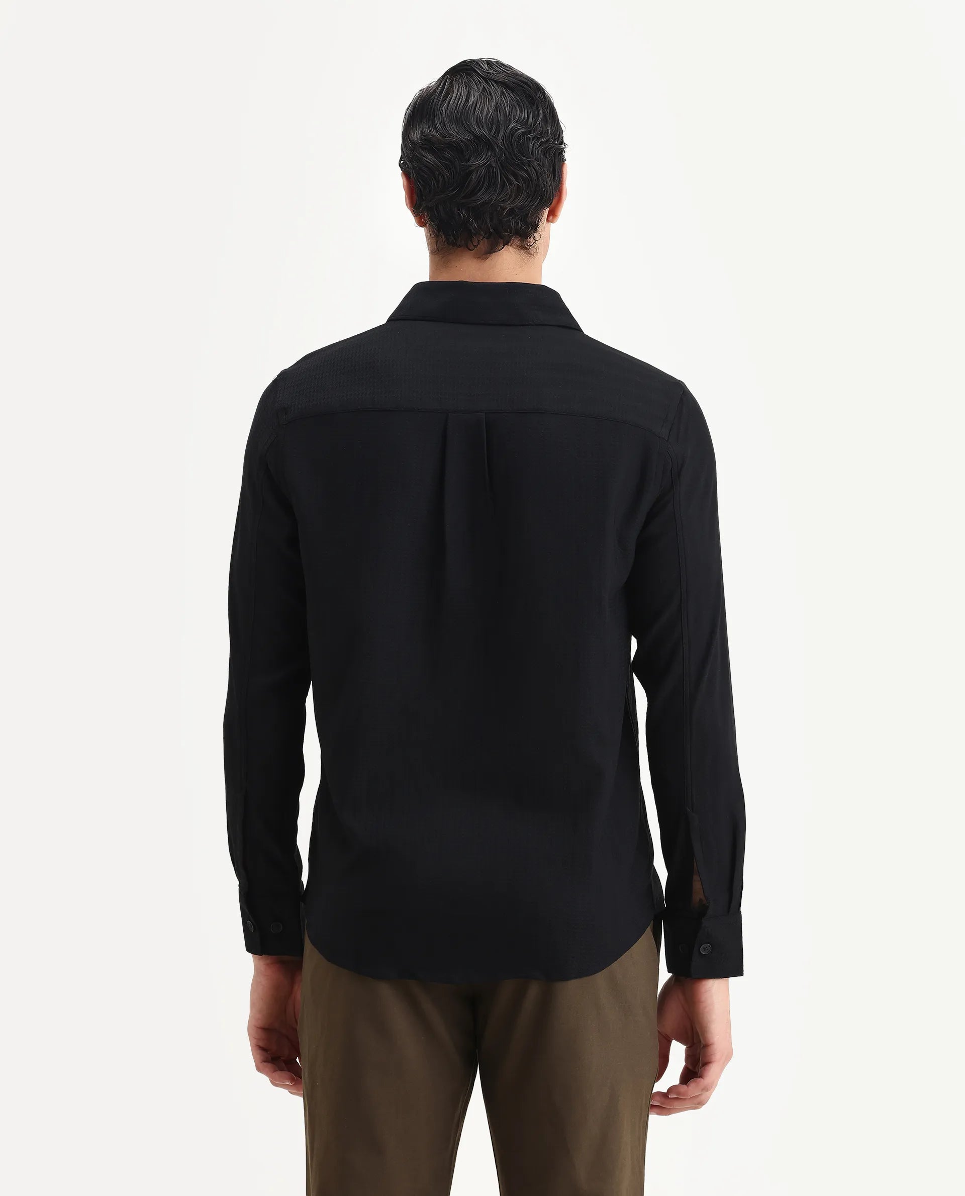 Rare Rabbit Men's Hon Black Cotton Dobby Print Regular Fit Full Sleeve Collared Shirt