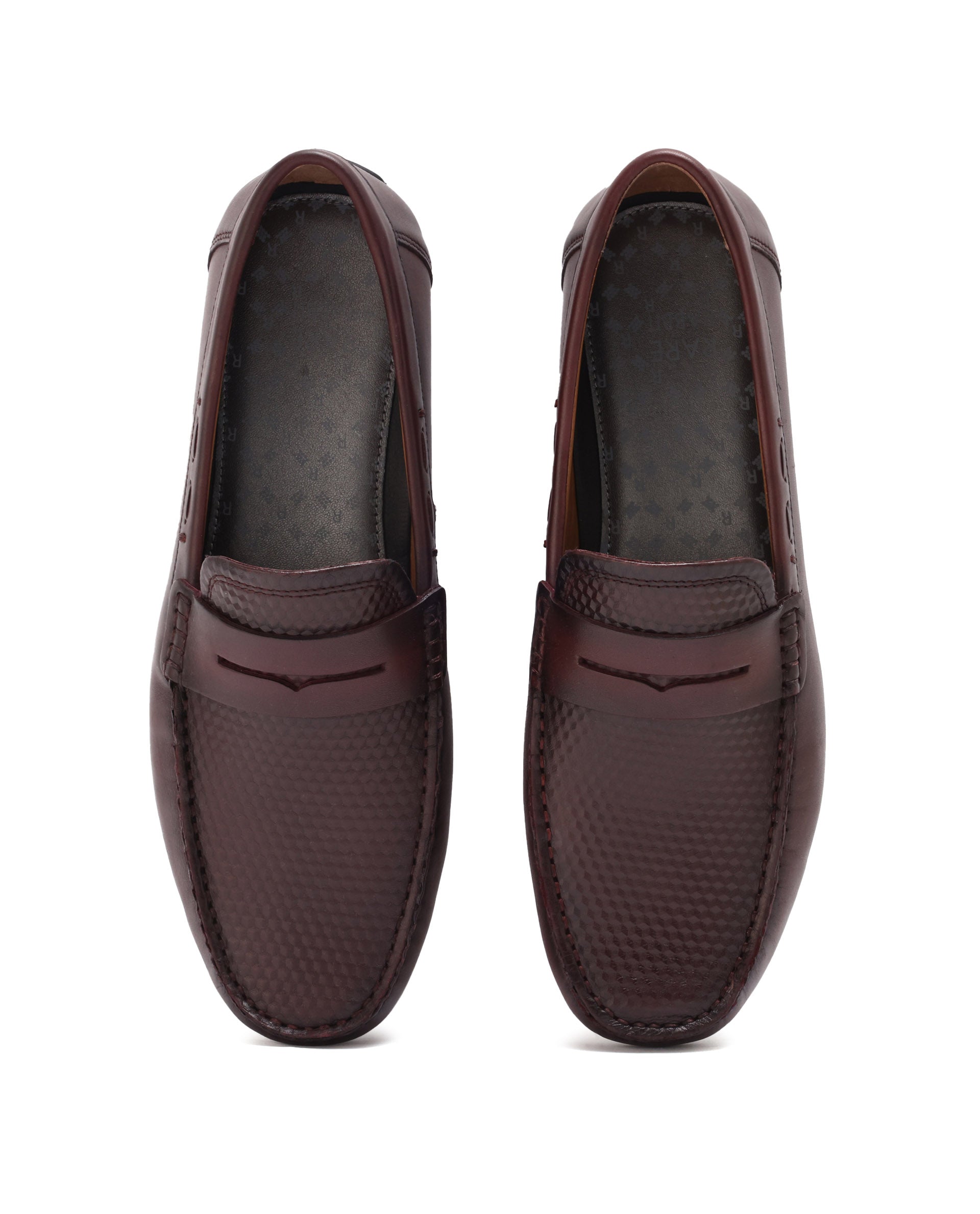 Rare Rabbit Men's Honey Burgundy Slip-On 3D Plated Genuine Leather Driver Moccasin