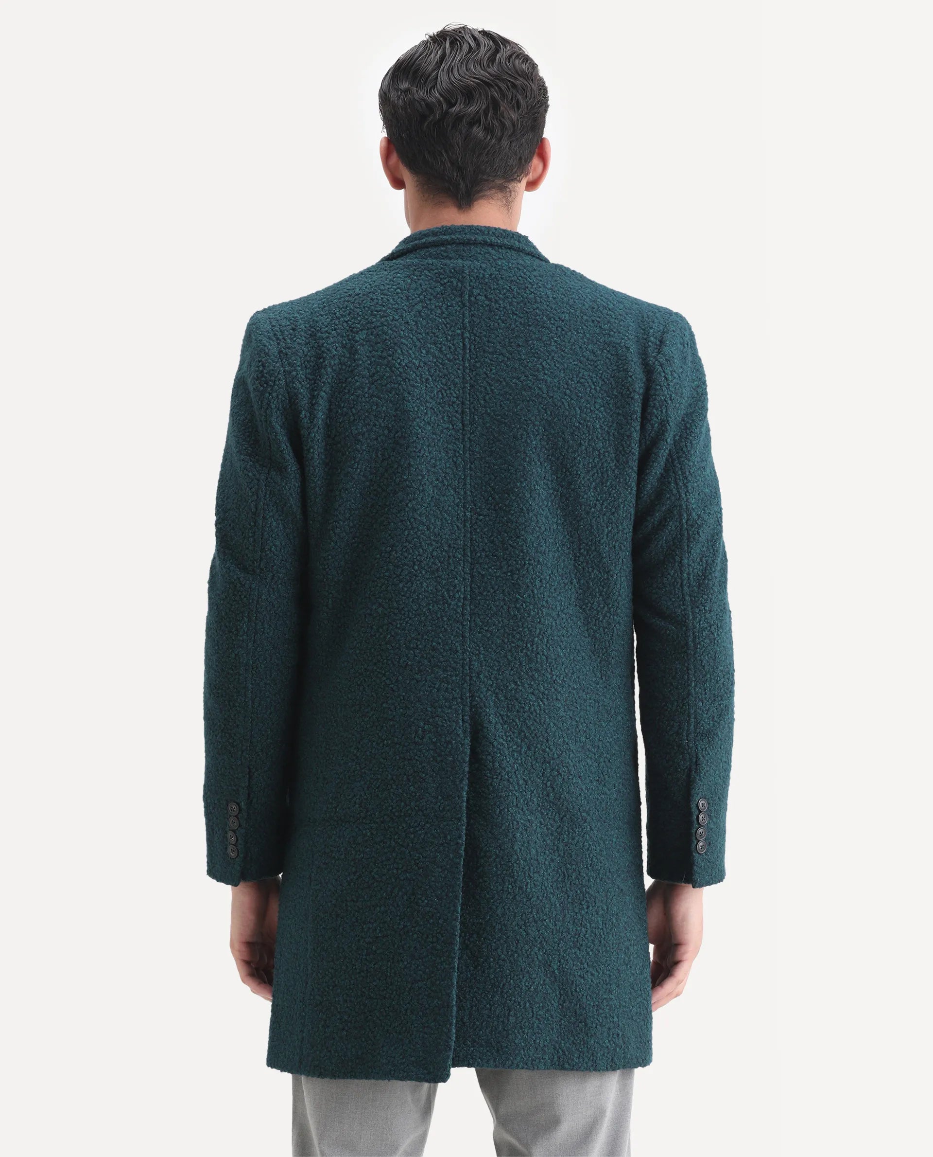Rare Rabbit Men's Hong Green Polyester Textured Tailored Fit Full Sleeve Lapel Neck Jacket