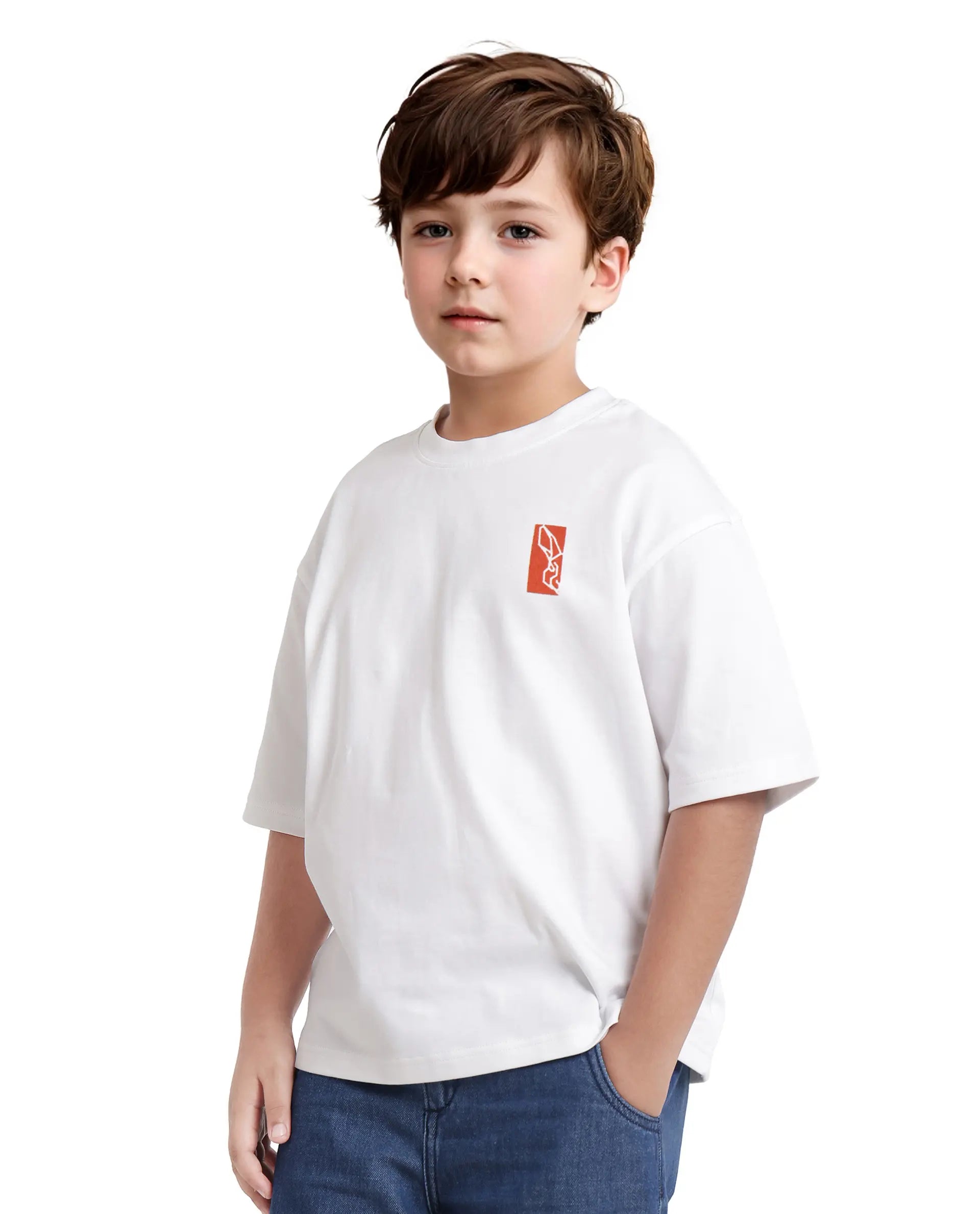 Rare Ones Kids Hord-K White Cotton Half Sleeve Slip-On Printed Boxy Fit T-Shirt