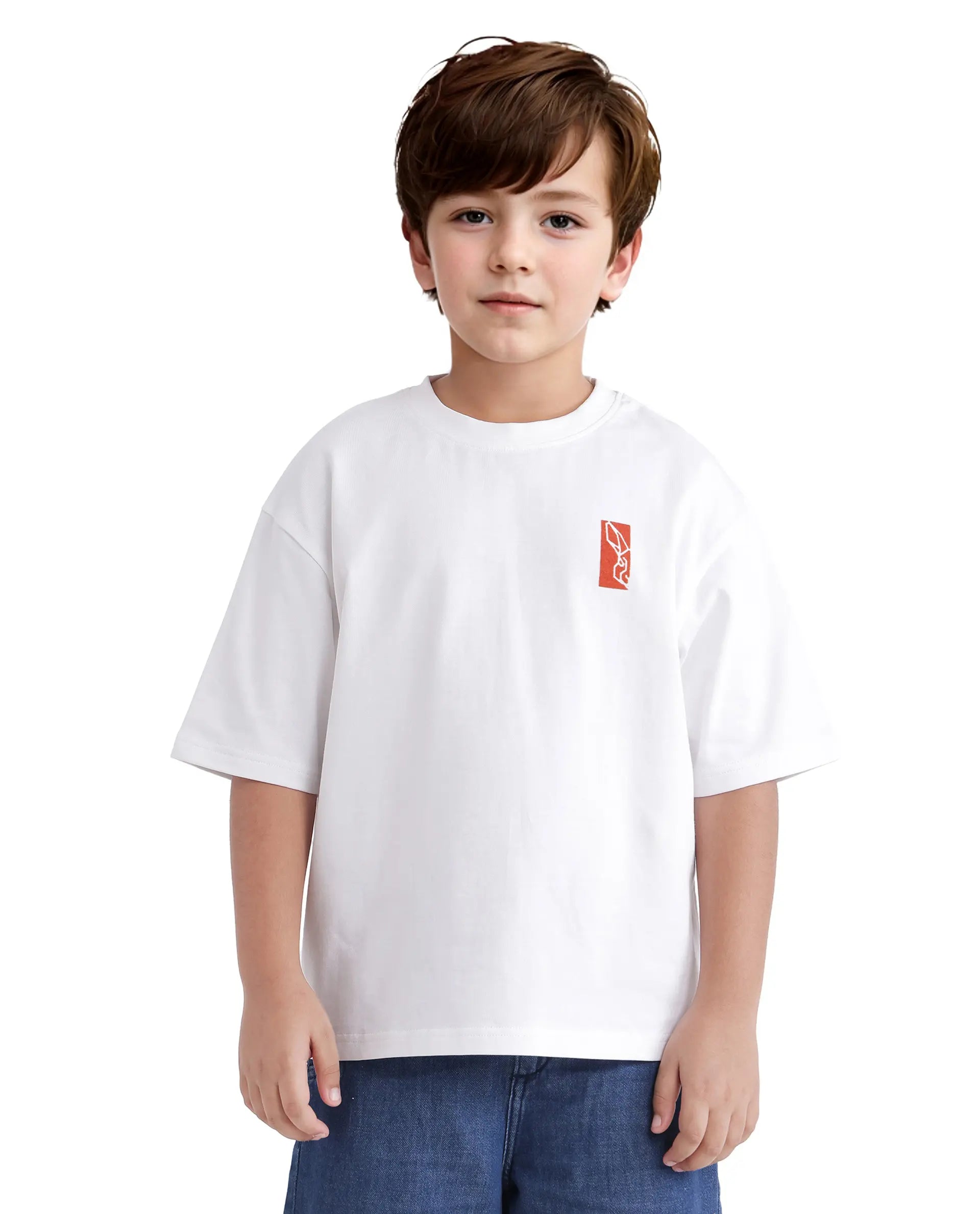 Rare Ones Kids Hord-K White Cotton Half Sleeve Slip-On Printed Boxy Fit T-Shirt