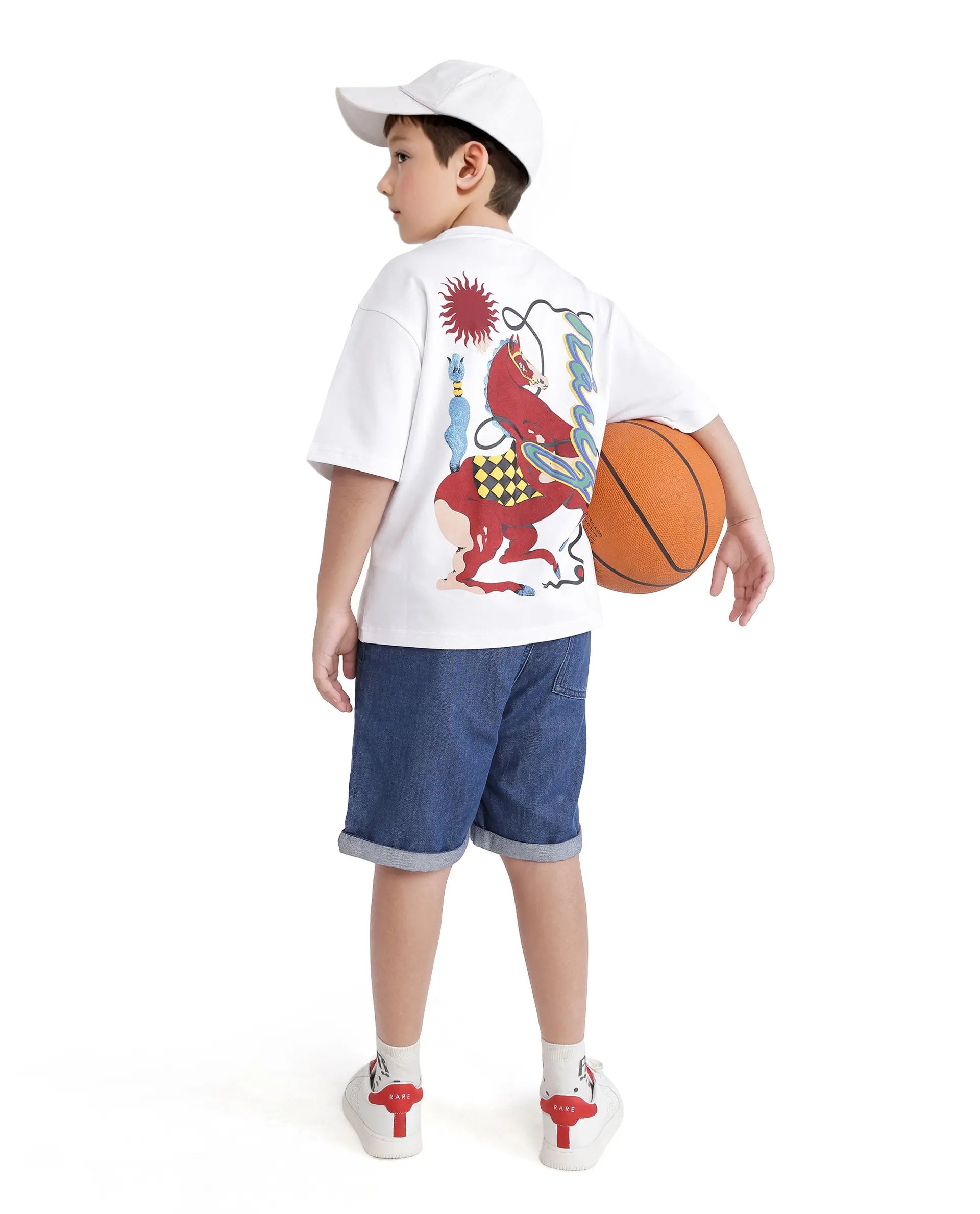 Rare Ones Kids Hord-K White Cotton Half Sleeve Slip-On Printed Boxy Fit T-Shirt