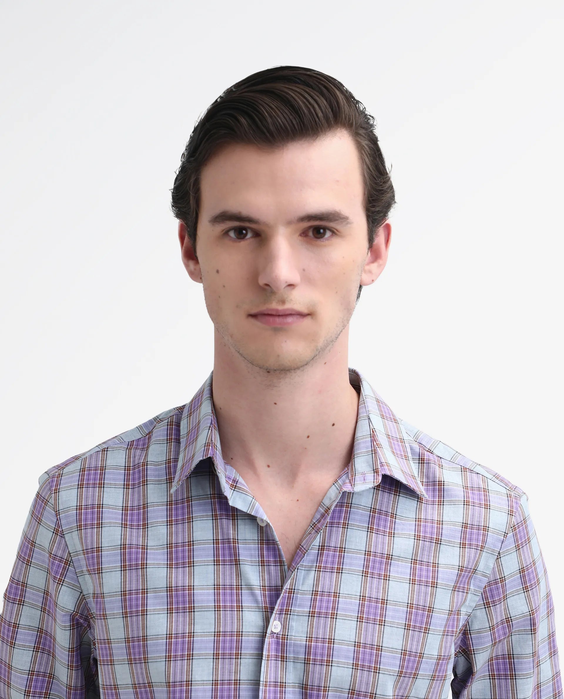 Rare Rabbit Men's Horf-25 Pastel Purple Cotton Checked Print Regular Fit Full Sleeve Collared Shirt