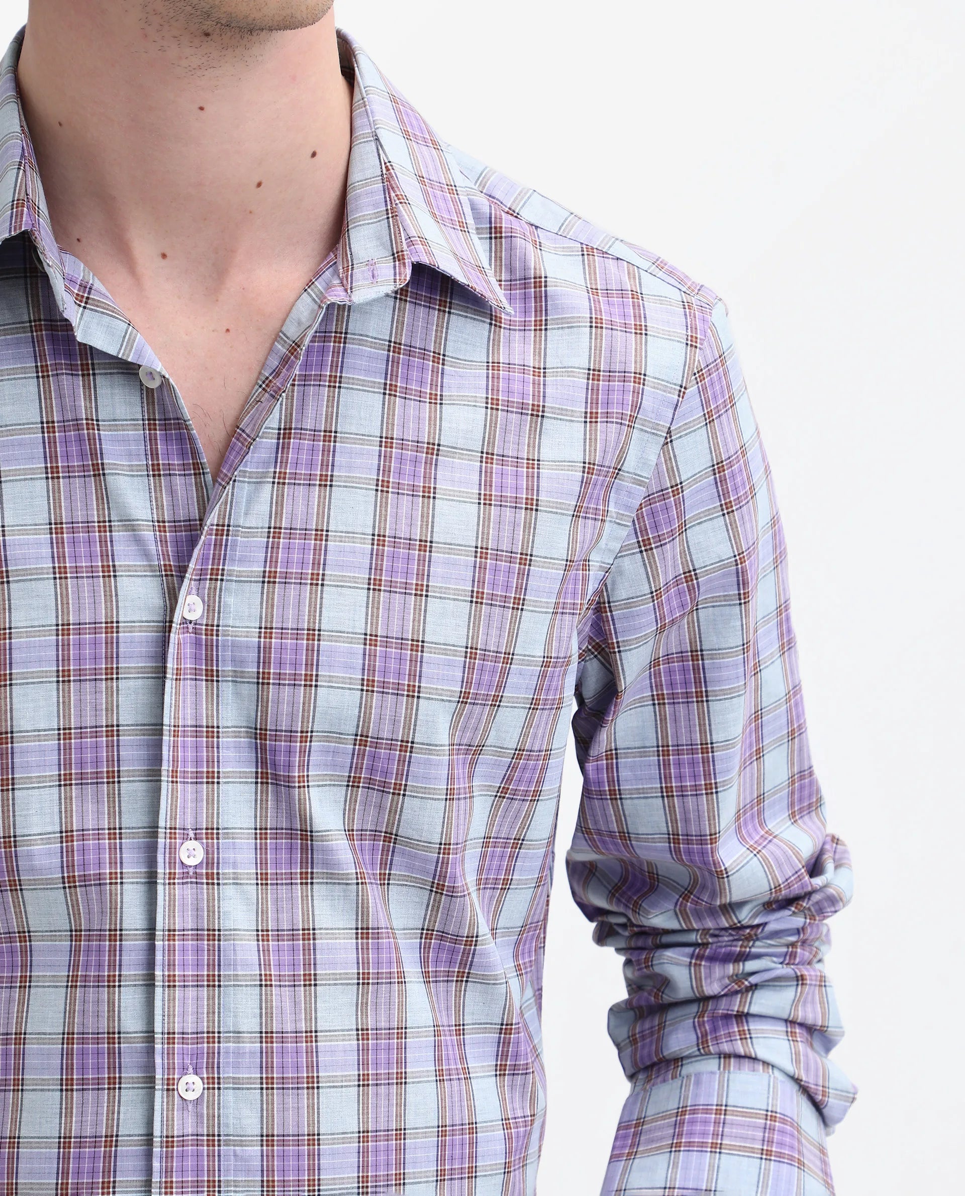 Rare Rabbit Men's Horf-25 Pastel Purple Cotton Checked Print Regular Fit Full Sleeve Collared Shirt