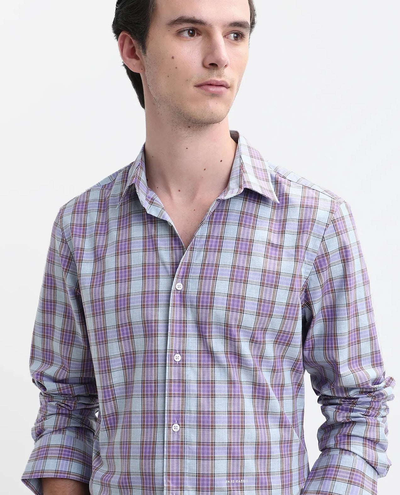 Rare Rabbit Men's Horf-25 Pastel Purple Cotton Checked Print Regular Fit Full Sleeve Collared Shirt