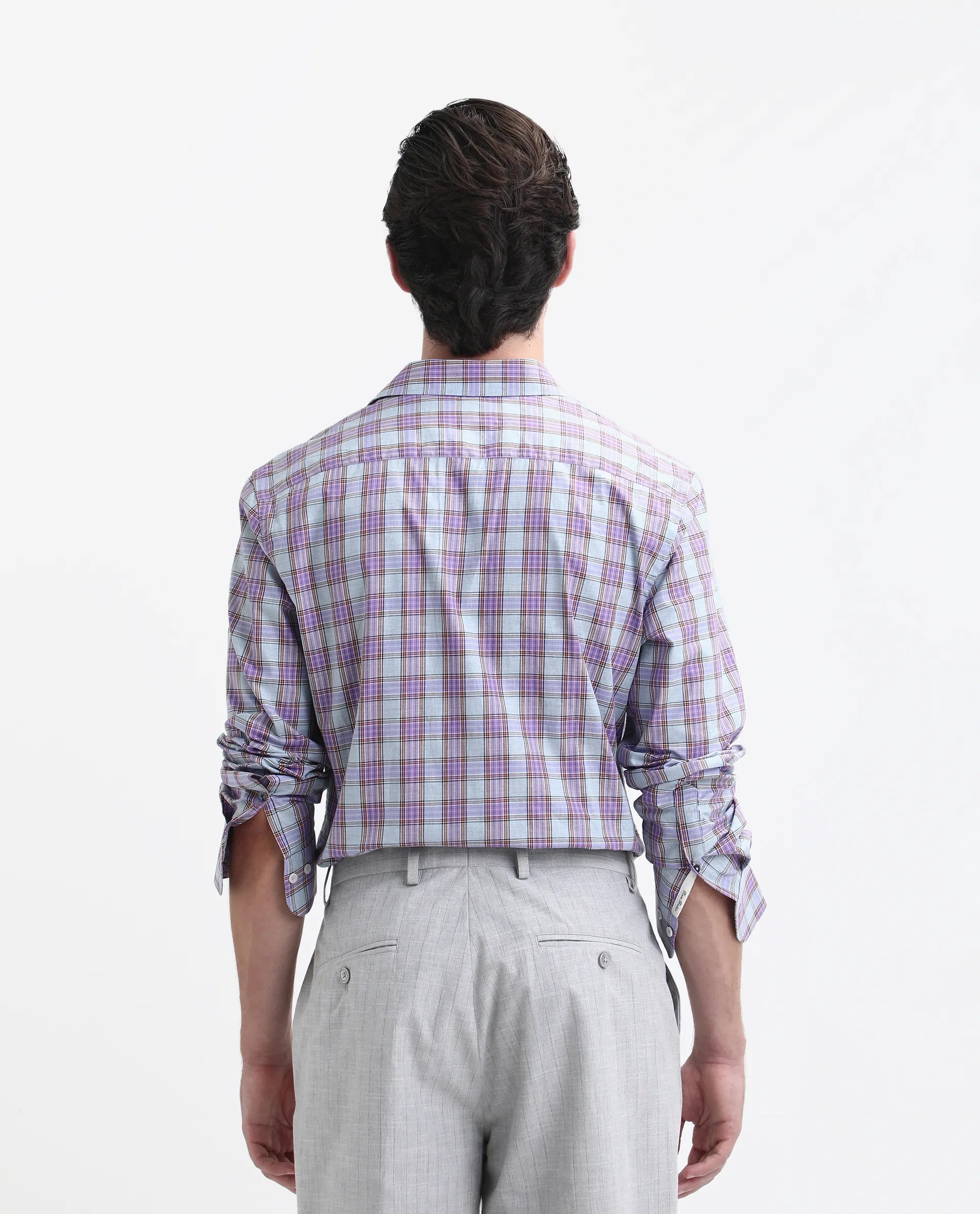 Rare Rabbit Men's Horf-25 Pastel Purple Cotton Checked Print Regular Fit Full Sleeve Collared Shirt