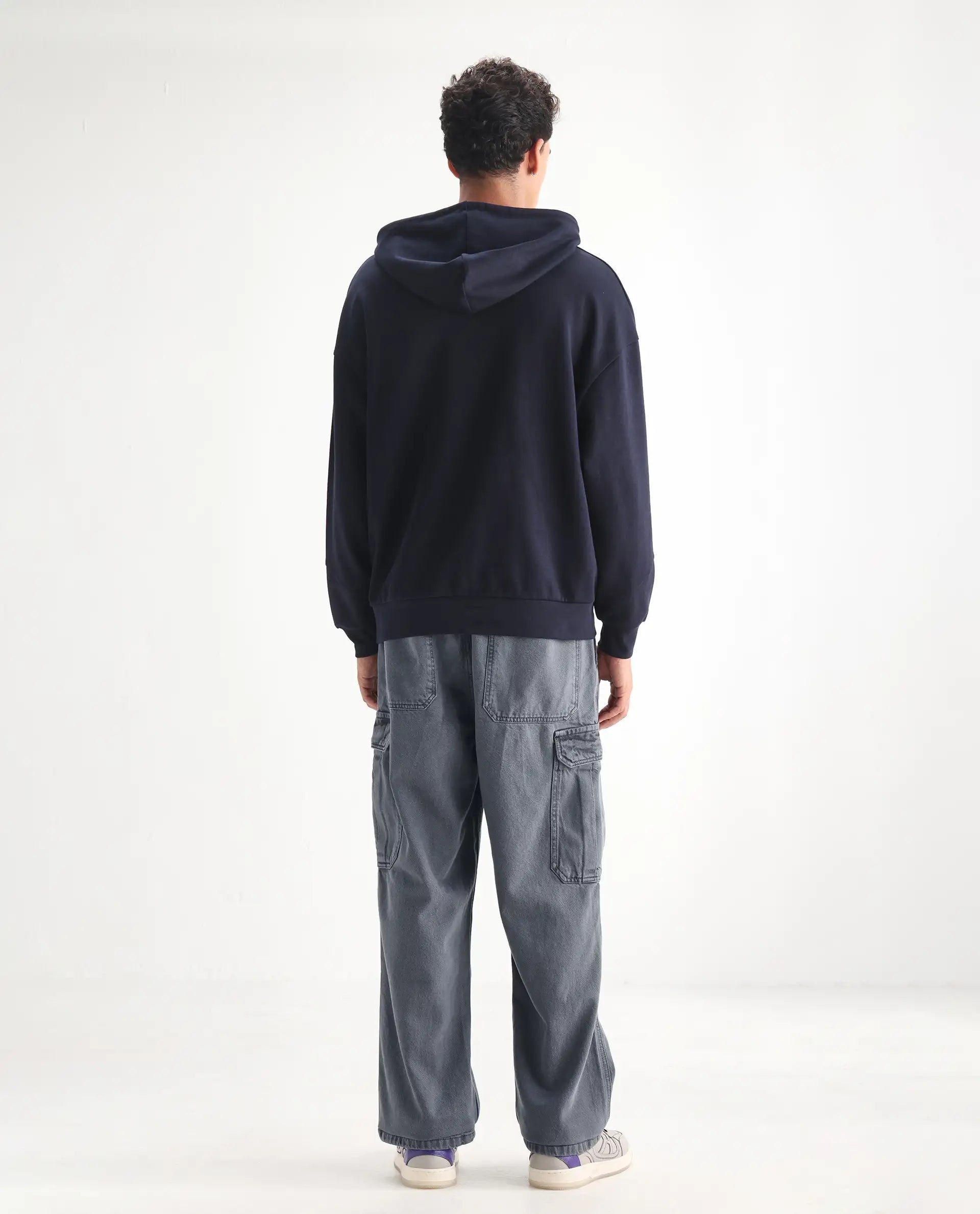 Rare Rabbit Men's Hork Blue Cotton Plain Baggy Fit Jeans