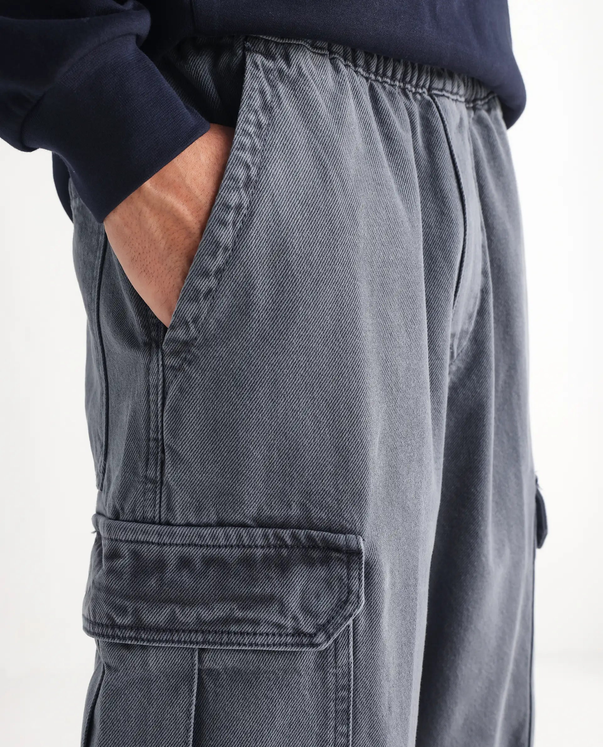 Rare Rabbit Men's Hork Blue Cotton Plain Baggy Fit Jeans