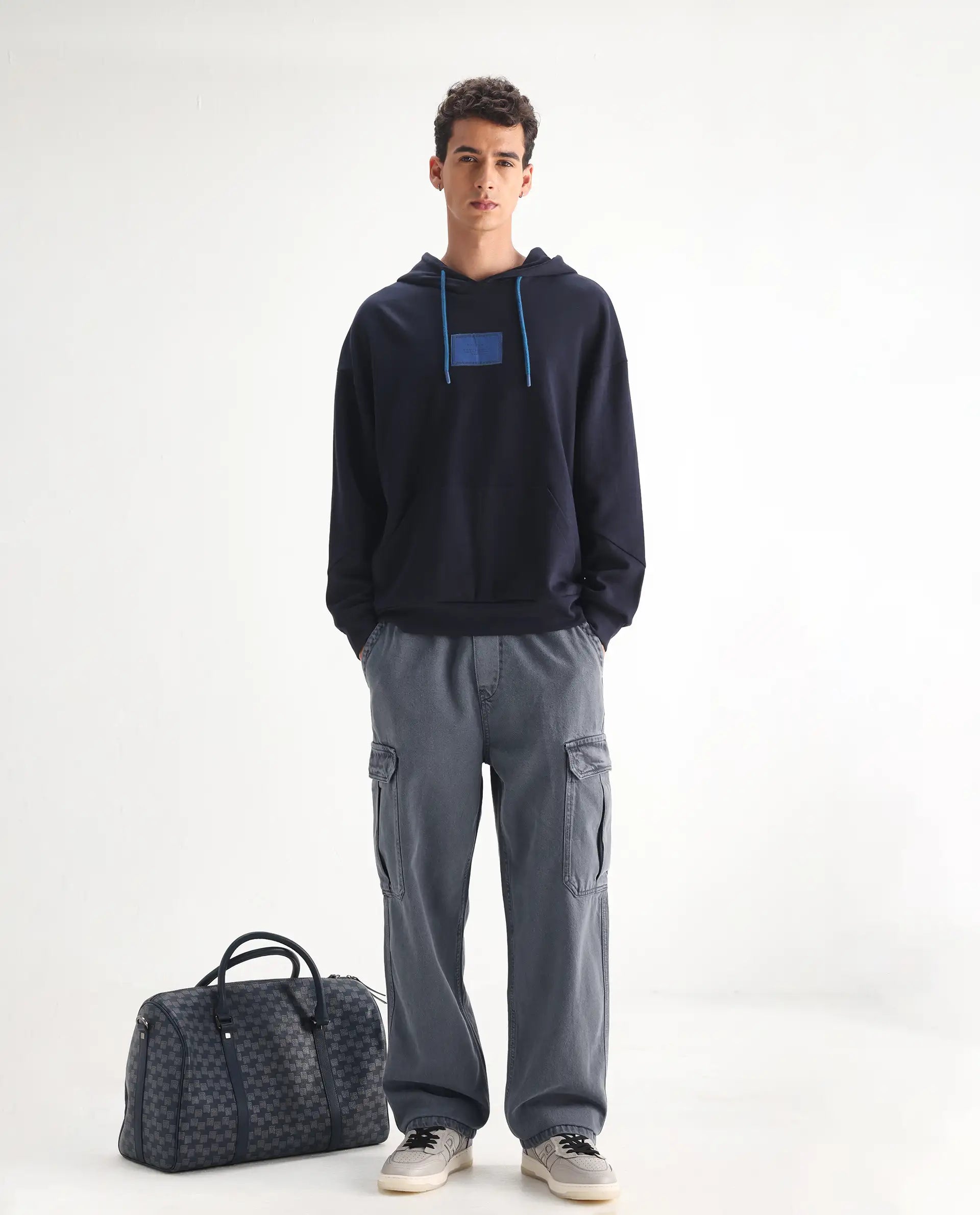 Rare Rabbit Men's Hork Blue Cotton Plain Baggy Fit Jeans