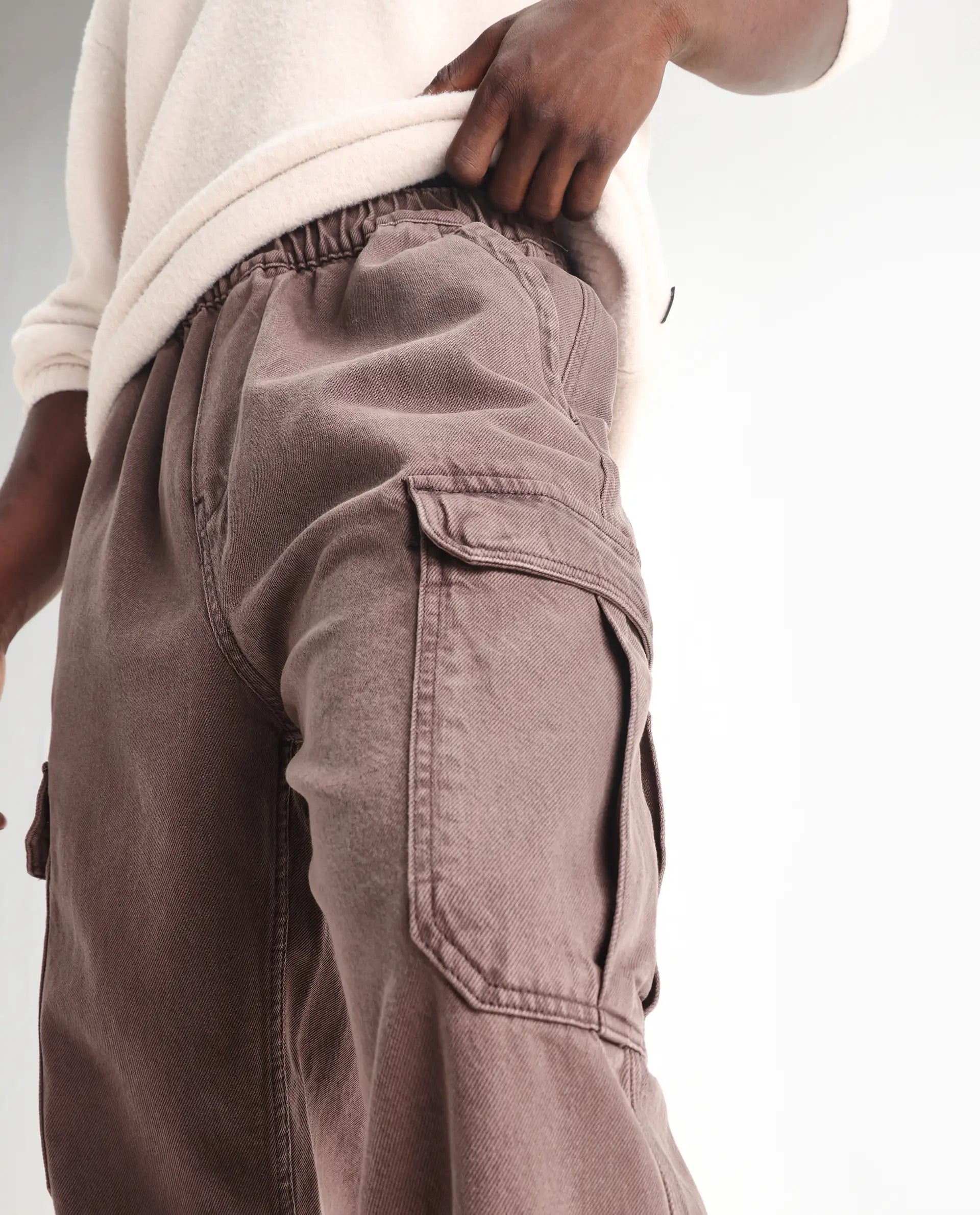 Rare Rabbit Men's Hork Brown Cotton Plain Baggy Fit Jeans