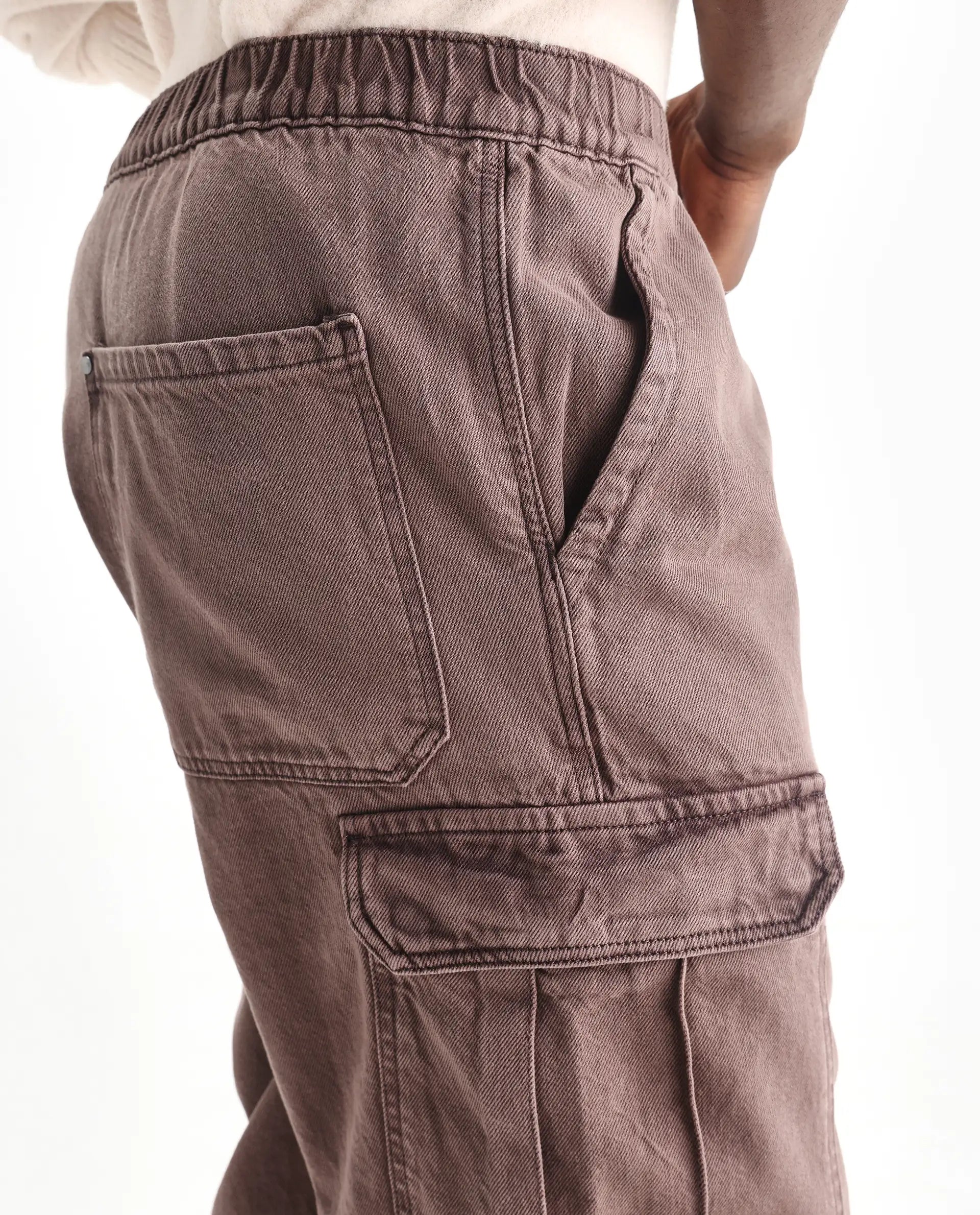 Rare Rabbit Men's Hork Brown Cotton Plain Baggy Fit Jeans