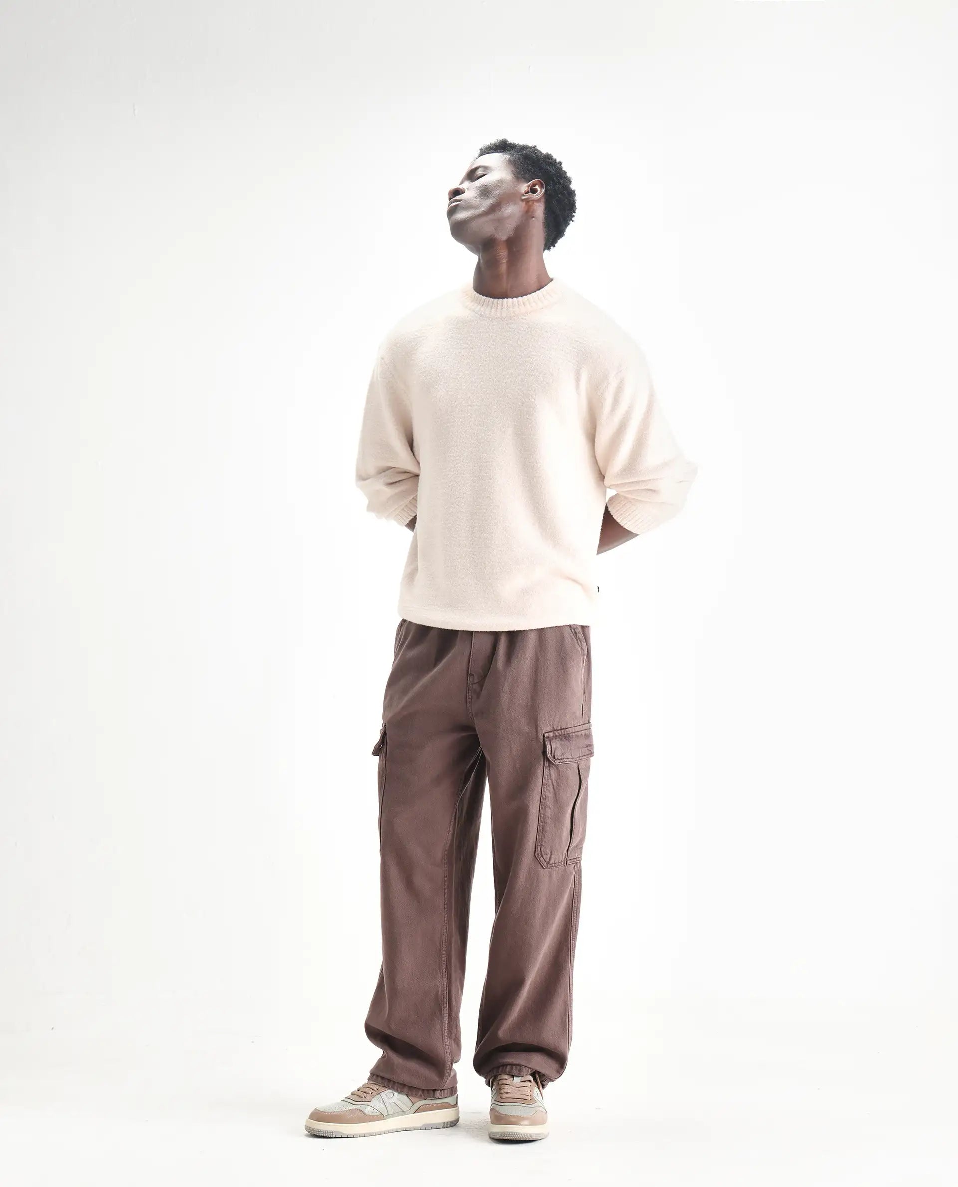 Rare Rabbit Men's Hork Brown Cotton Plain Baggy Fit Jeans