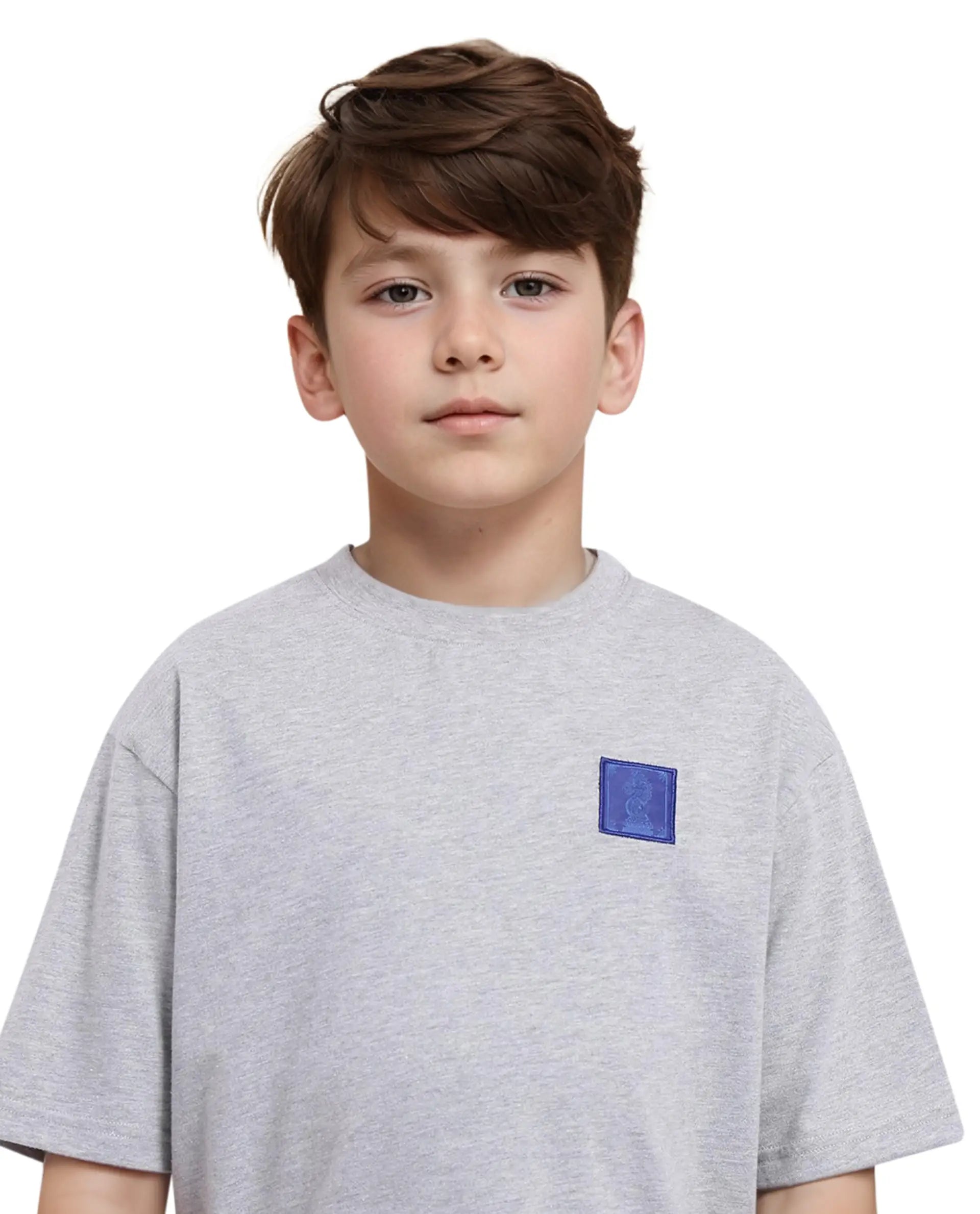 Rare Ones Kids Horse Melange Grey Cotton Half Sleeves Crew Neck Oversized Fit Graphic Back Print T-Shirt