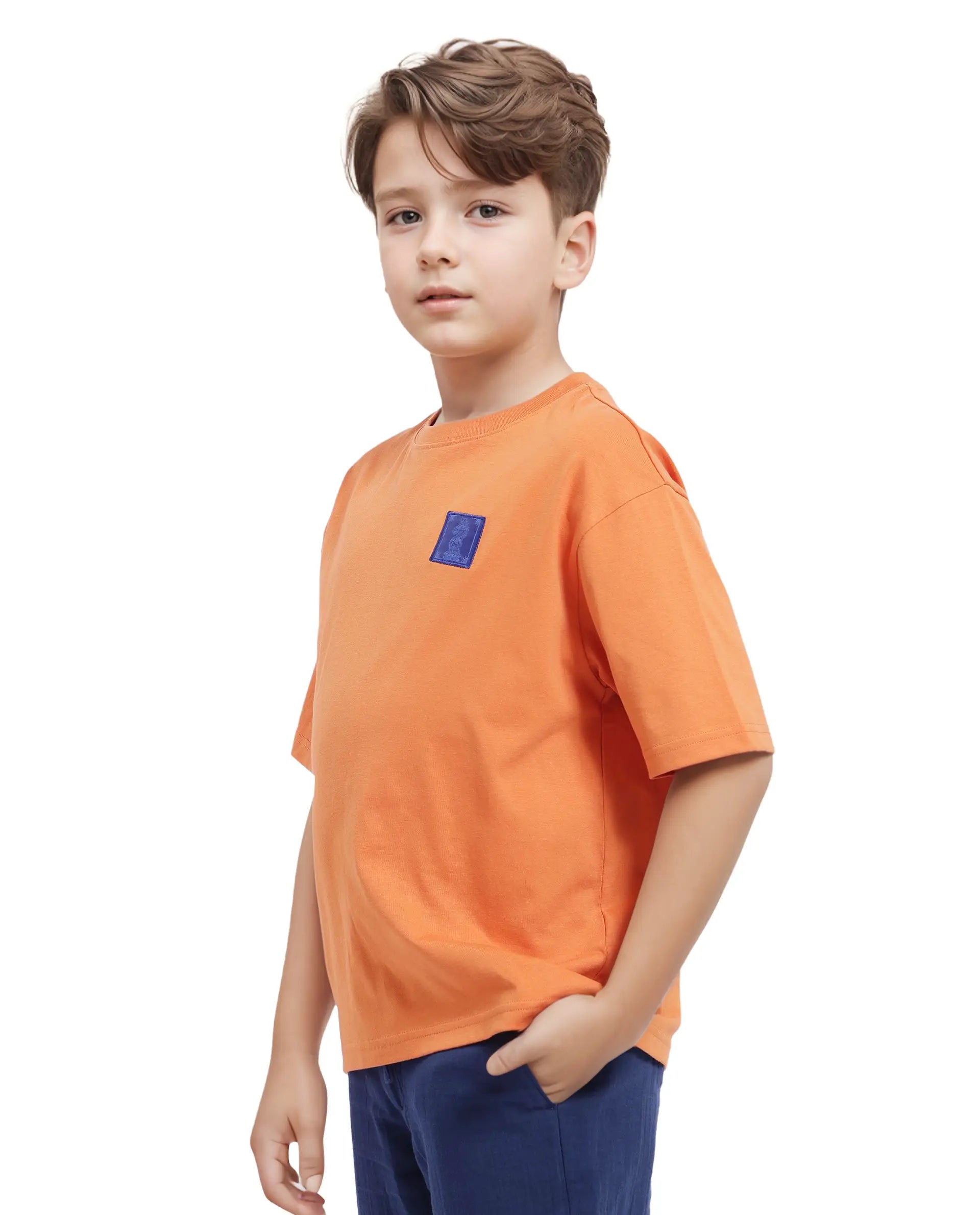 Rare Ones Kids Horse Orange Cotton Half Sleeves Crew Neck Oversized Fit Graphic Back Print T-Shirt
