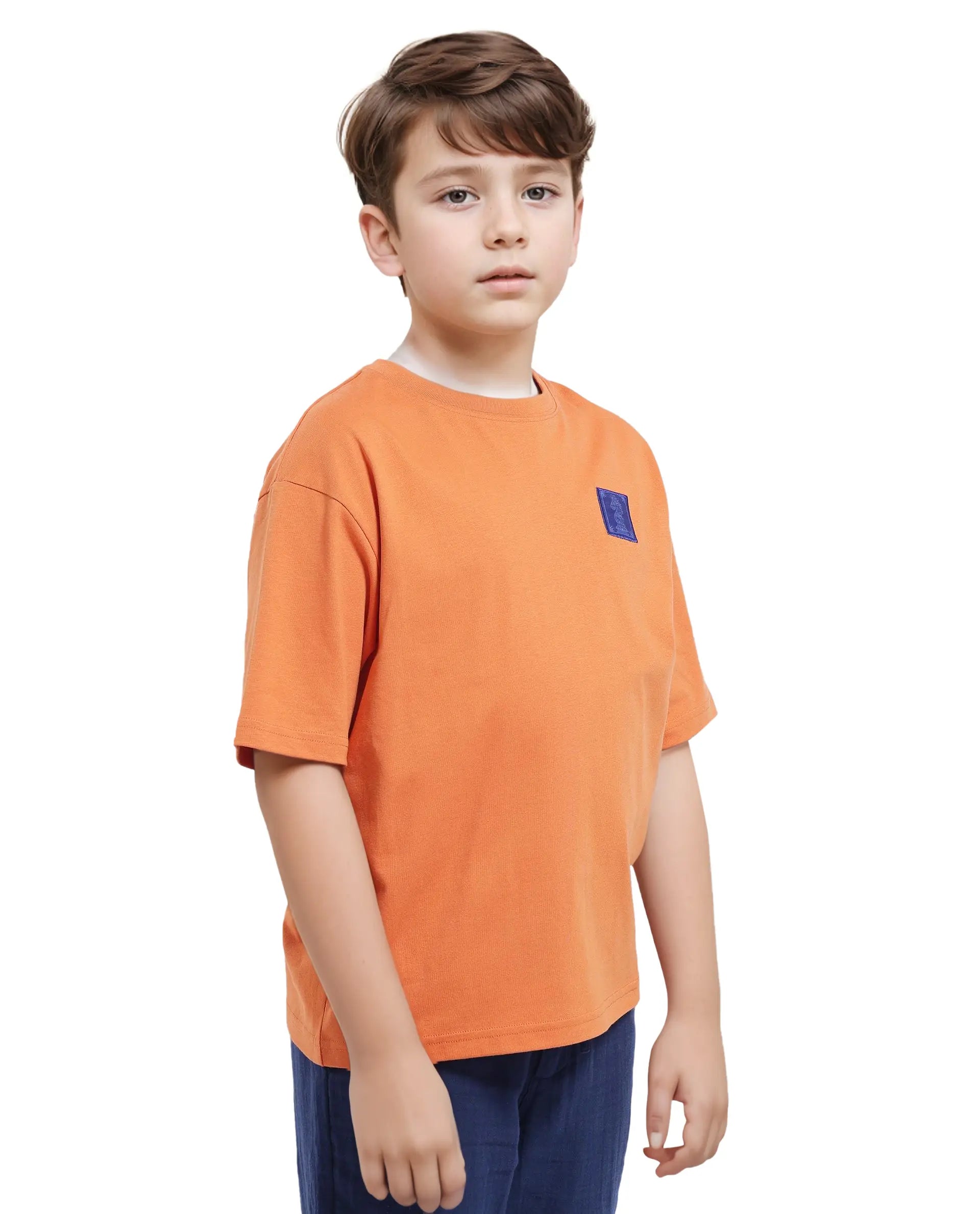 Rare Ones Kids Horse Orange Cotton Half Sleeves Crew Neck Oversized Fit Graphic Back Print T-Shirt