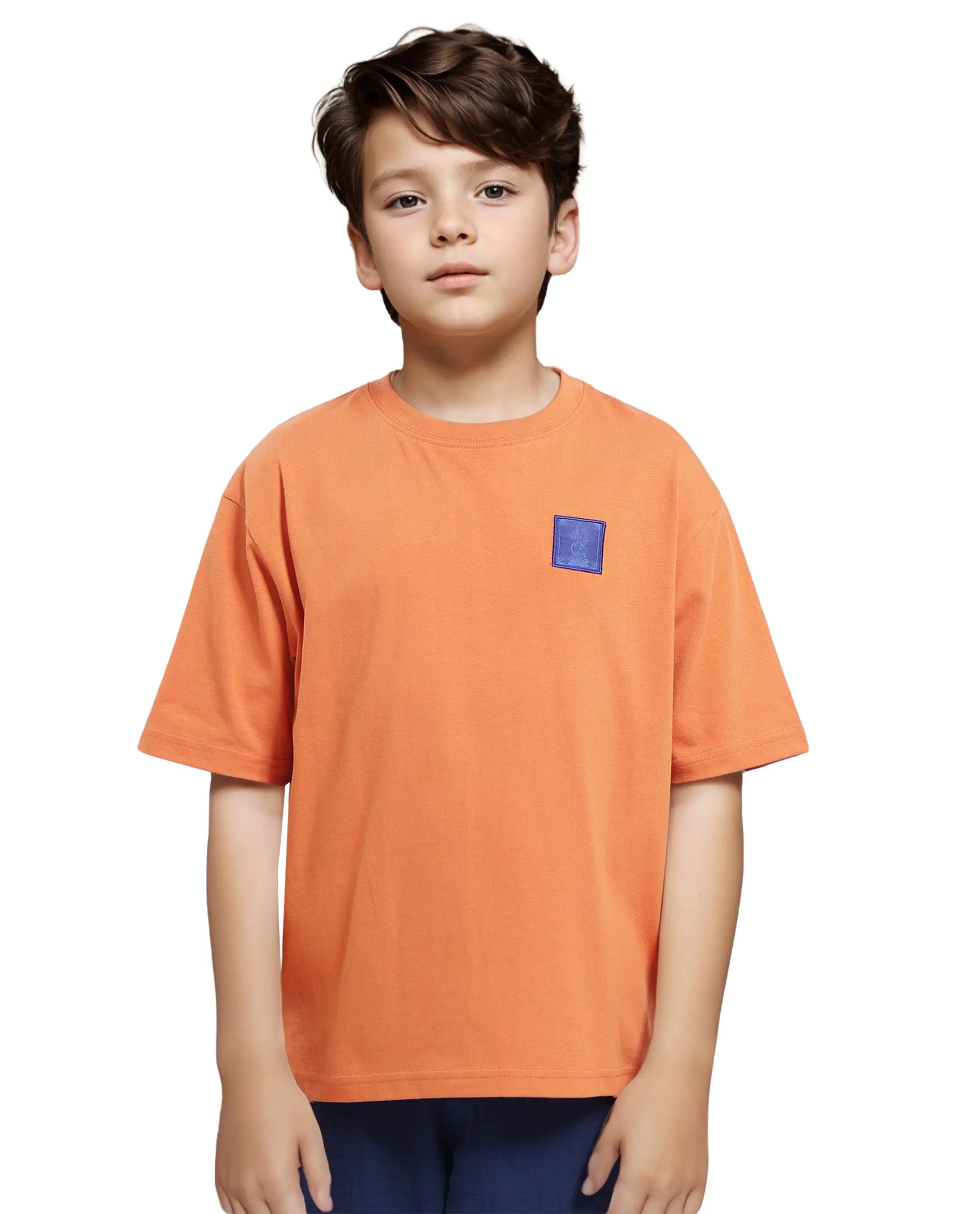 Rare Ones Kids Horse Orange Cotton Half Sleeves Crew Neck Oversized Fit Graphic Back Print T-Shirt