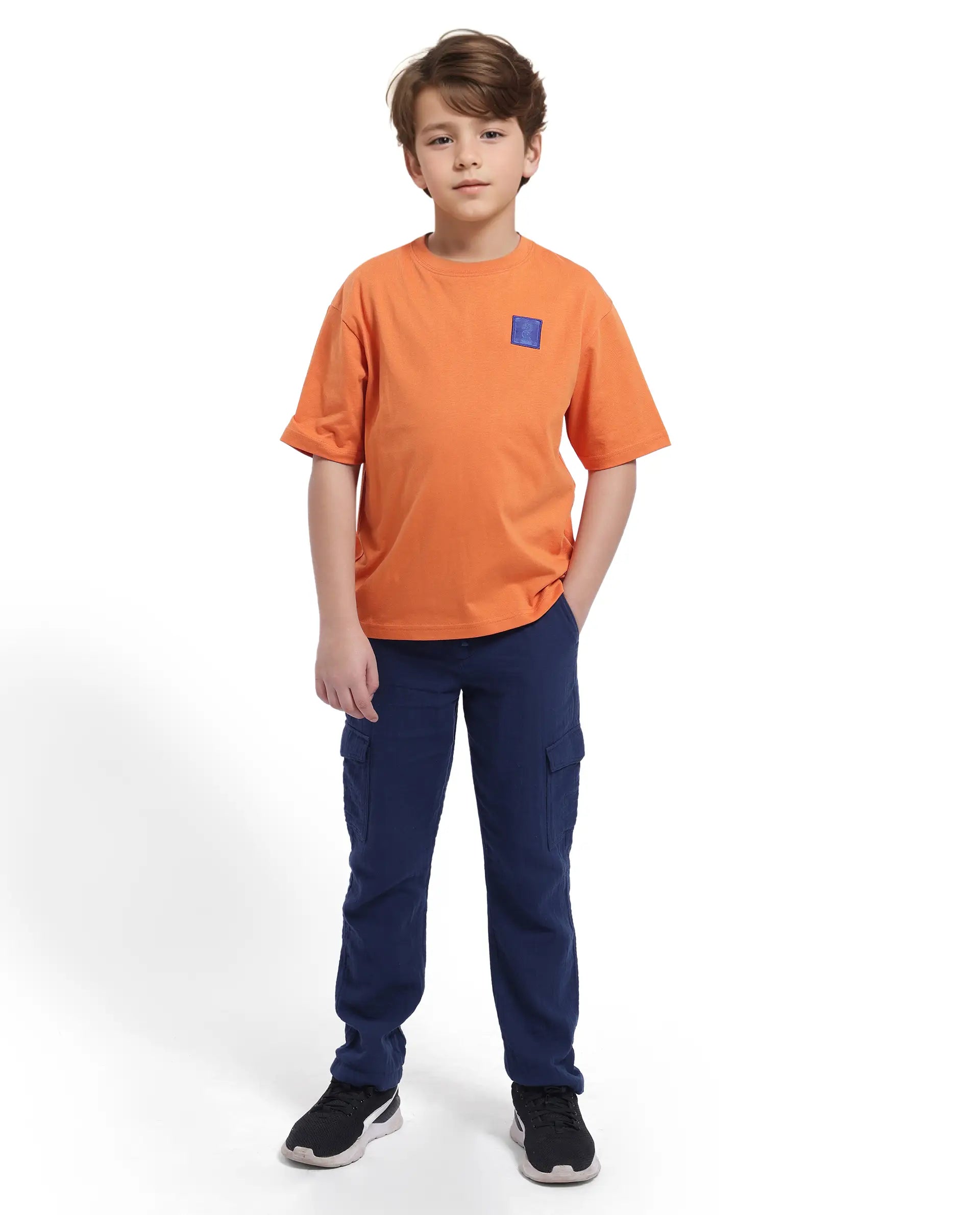 Rare Ones Kids Horse Orange Cotton Half Sleeves Crew Neck Oversized Fit Graphic Back Print T-Shirt